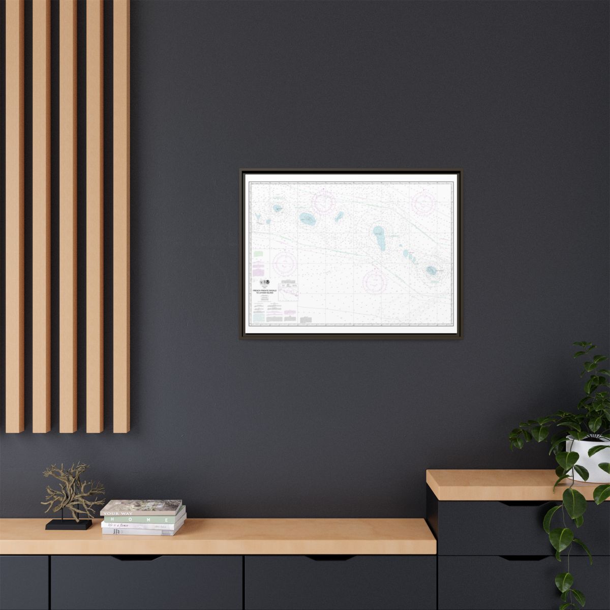 Chart 19019 French Frigate Shoals to Laysan Island - NOAA Nautical Chart Floating Frame Canvas | 32" x 24" | 40" x 30" - Espresso context-2