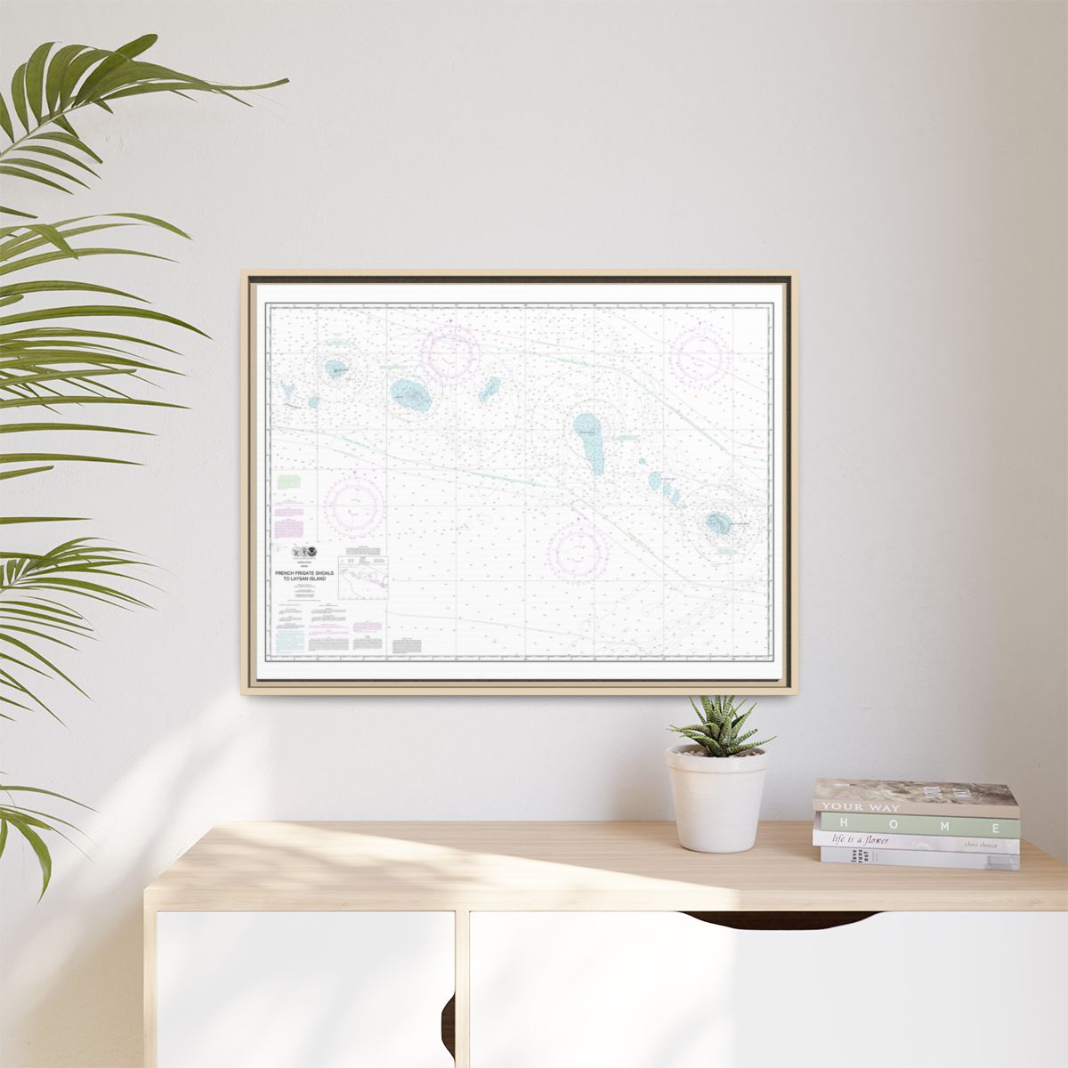 Chart 19019 French Frigate Shoals to Laysan Island - NOAA Nautical Chart Floating Frame Canvas | 32" x 24" | 40" x 30" - Natural context-1