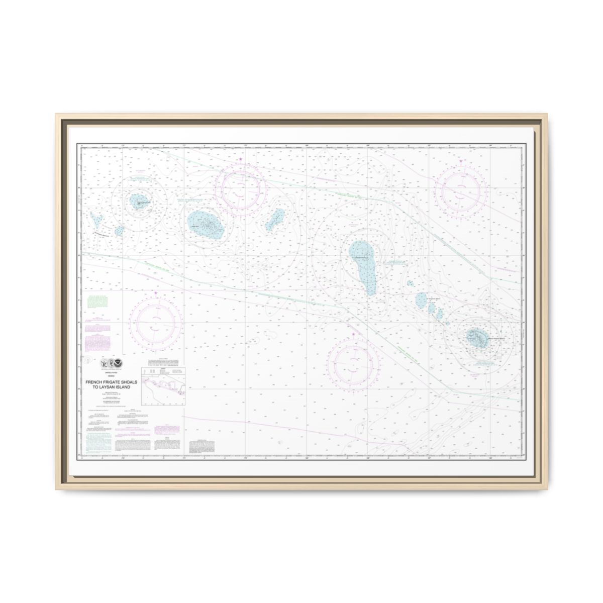 Chart 19019 French Frigate Shoals to Laysan Island - NOAA Nautical Chart Floating Frame Canvas | 32" x 24" | 40" x 30" - Natural front