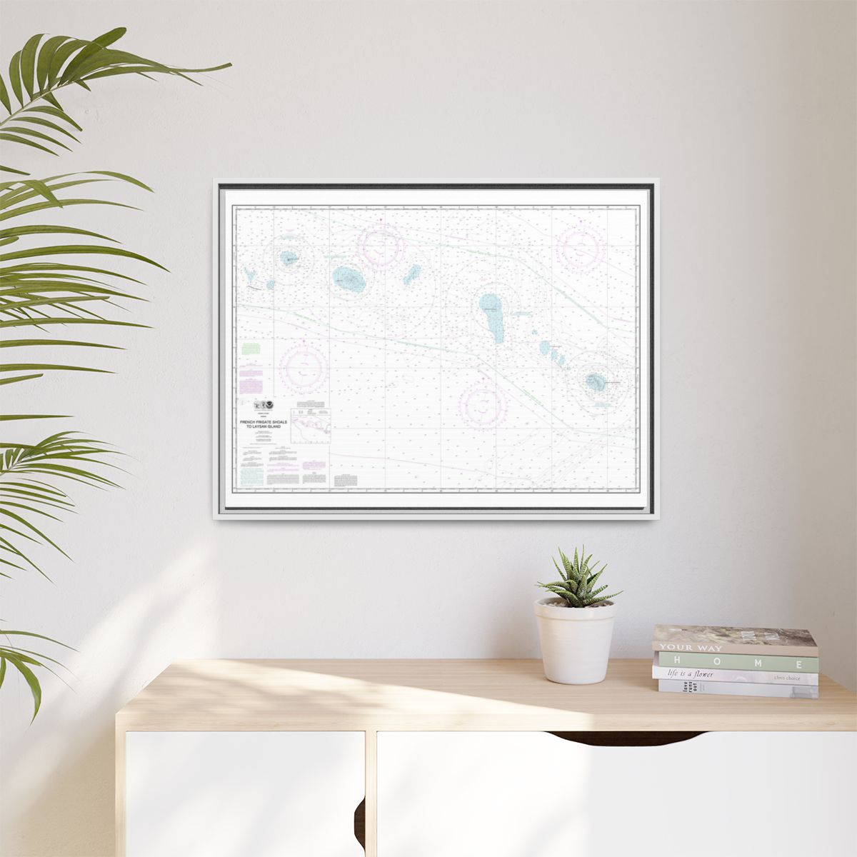Chart 19019 French Frigate Shoals to Laysan Island - NOAA Nautical Chart Floating Frame Canvas | 32" x 24" | 40" x 30" - White context-1