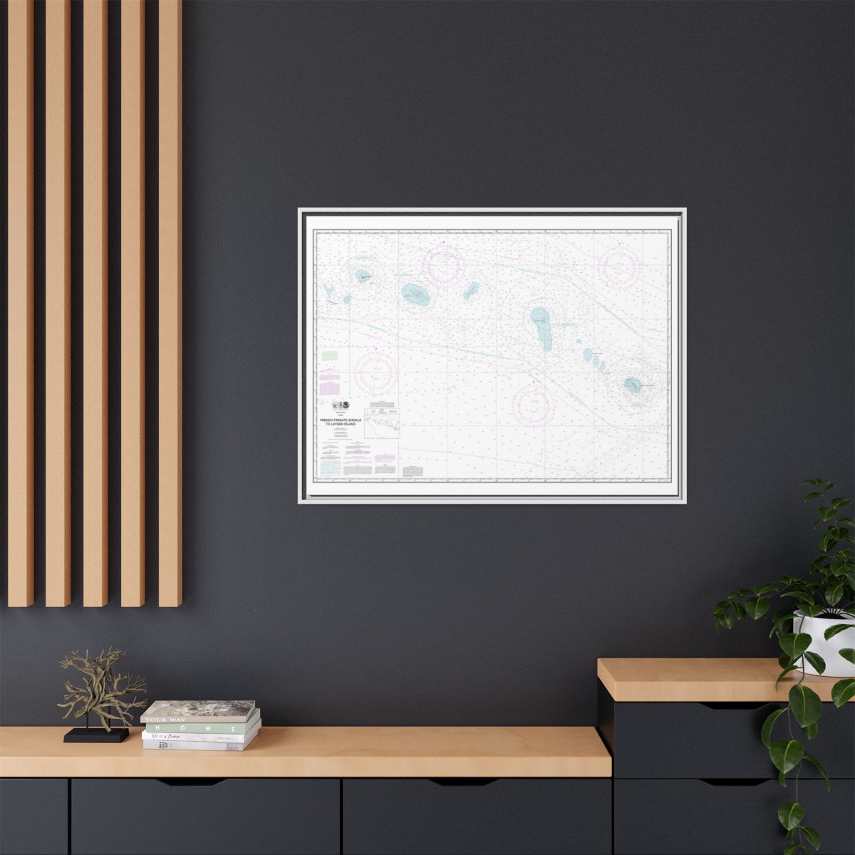Chart 19019 French Frigate Shoals to Laysan Island - NOAA Nautical Chart Floating Frame Canvas | 32" x 24" | 40" x 30" - White context-2