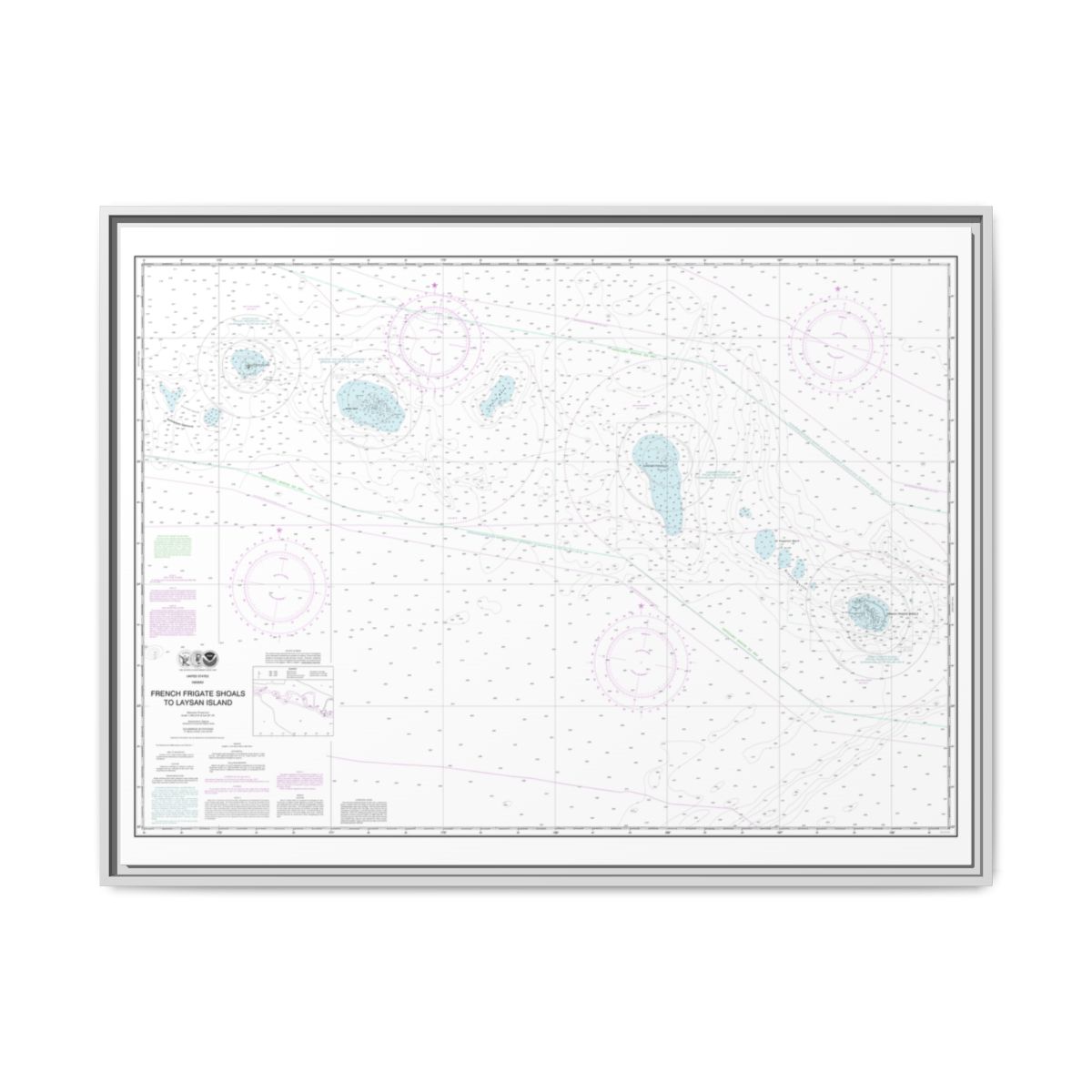 Chart 19019 French Frigate Shoals to Laysan Island - NOAA Nautical Chart Floating Frame Canvas | 32" x 24" | 40" x 30" - White front