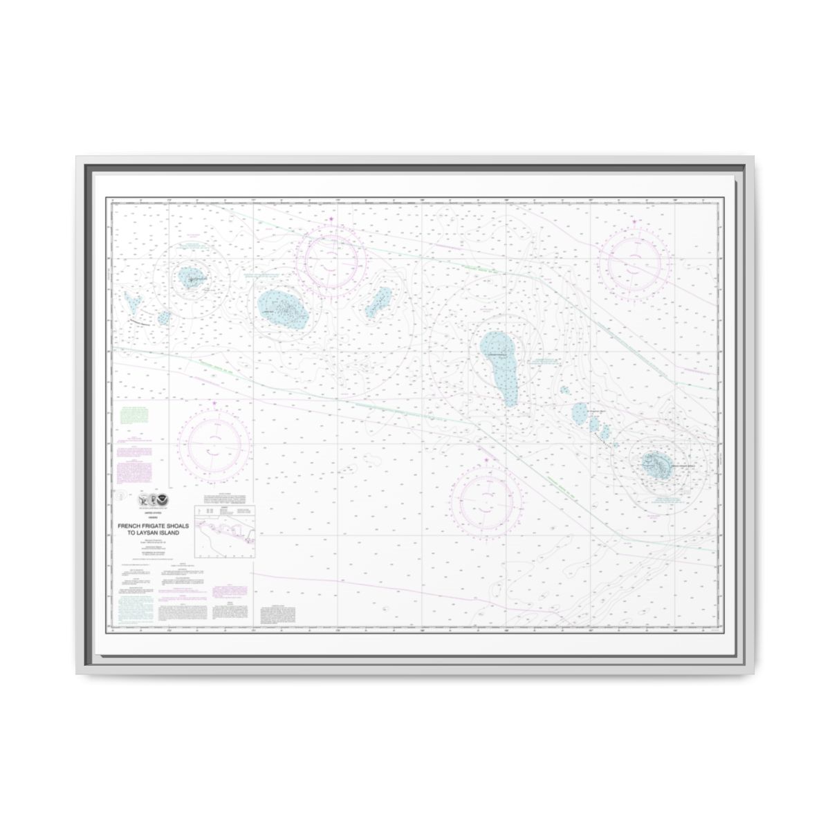 Chart 19019 French Frigate Shoals to Laysan Island - NOAA Nautical Chart Floating Frame Canvas | 32" x 24" | 40" x 30" - White front