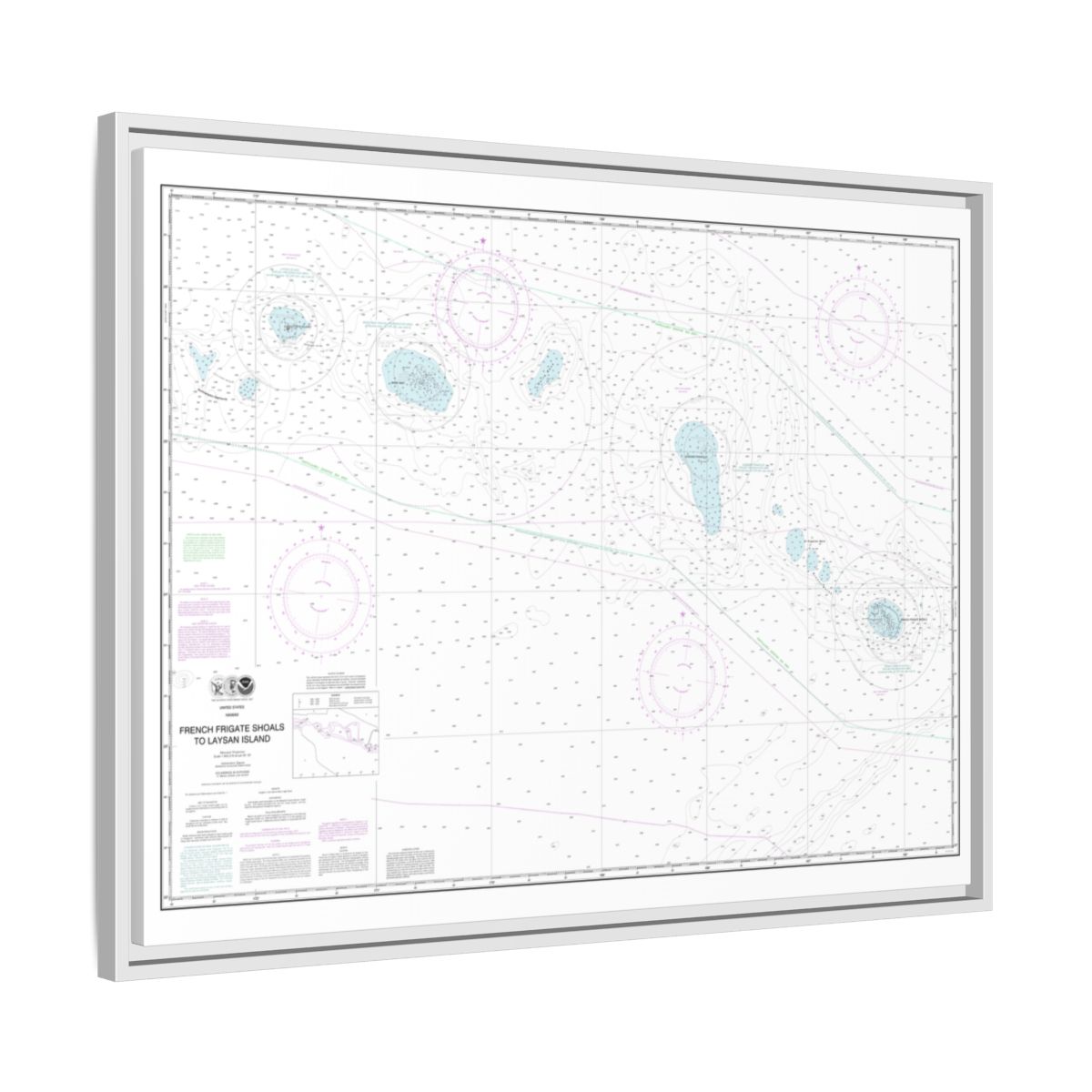 Chart 19019 French Frigate Shoals to Laysan Island - NOAA Nautical Chart Floating Frame Canvas | 32" x 24" | 40" x 30" - White side