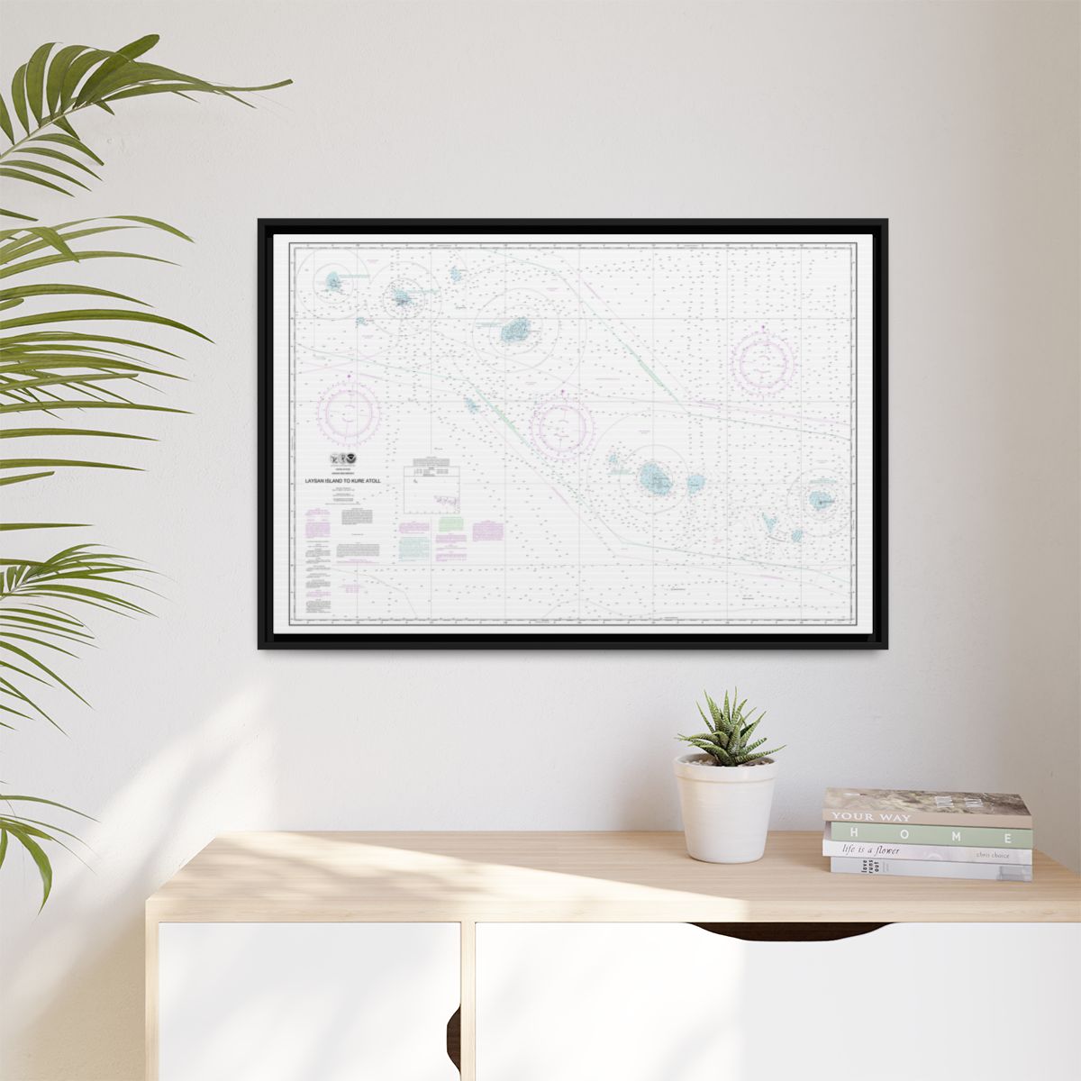 Chart 19022 Laysan Island to Kure Atoll - NOAA Nautical Chart Floating Frame Canvas | 30" x 20" | 36" x 24" | 48" x 32" - Black context-1