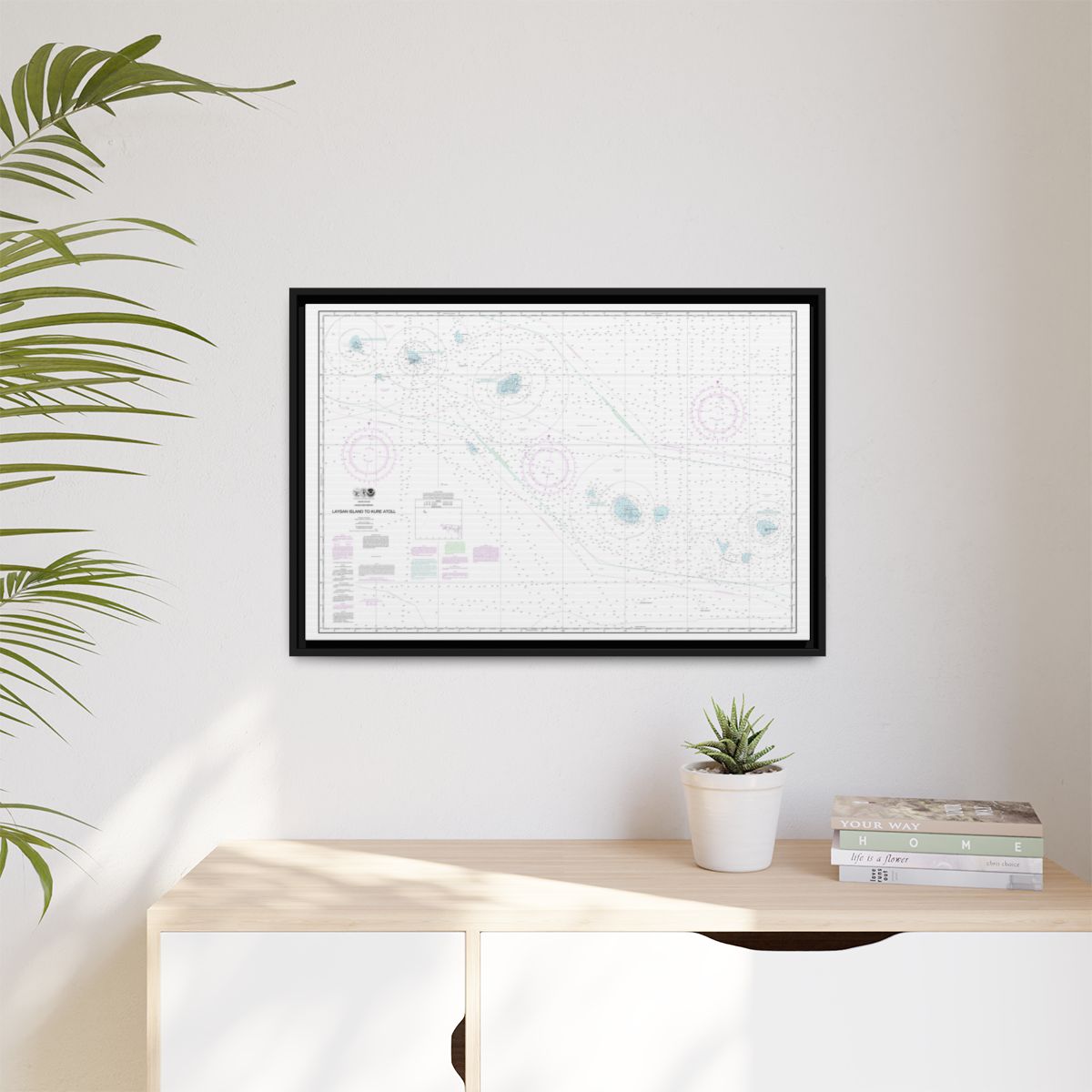 Chart 19022 Laysan Island to Kure Atoll - NOAA Nautical Chart Floating Frame Canvas | 30" x 20" | 36" x 24" | 48" x 32" - Black context-1