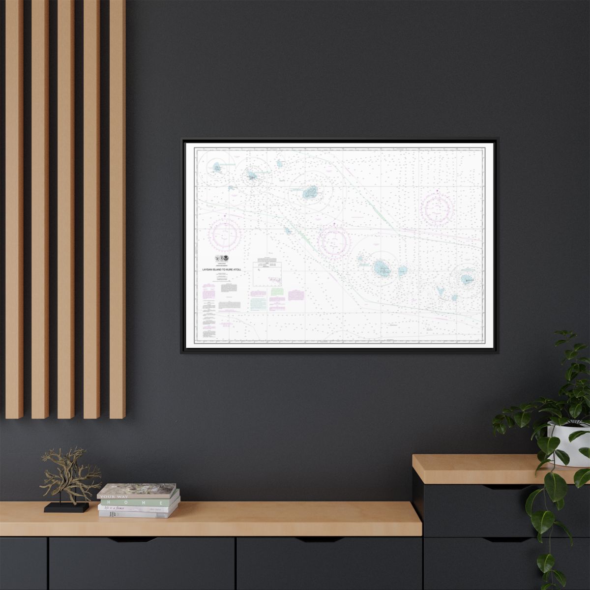 Chart 19022 Laysan Island to Kure Atoll - NOAA Nautical Chart Floating Frame Canvas | 30" x 20" | 36" x 24" | 48" x 32" - Black context-2