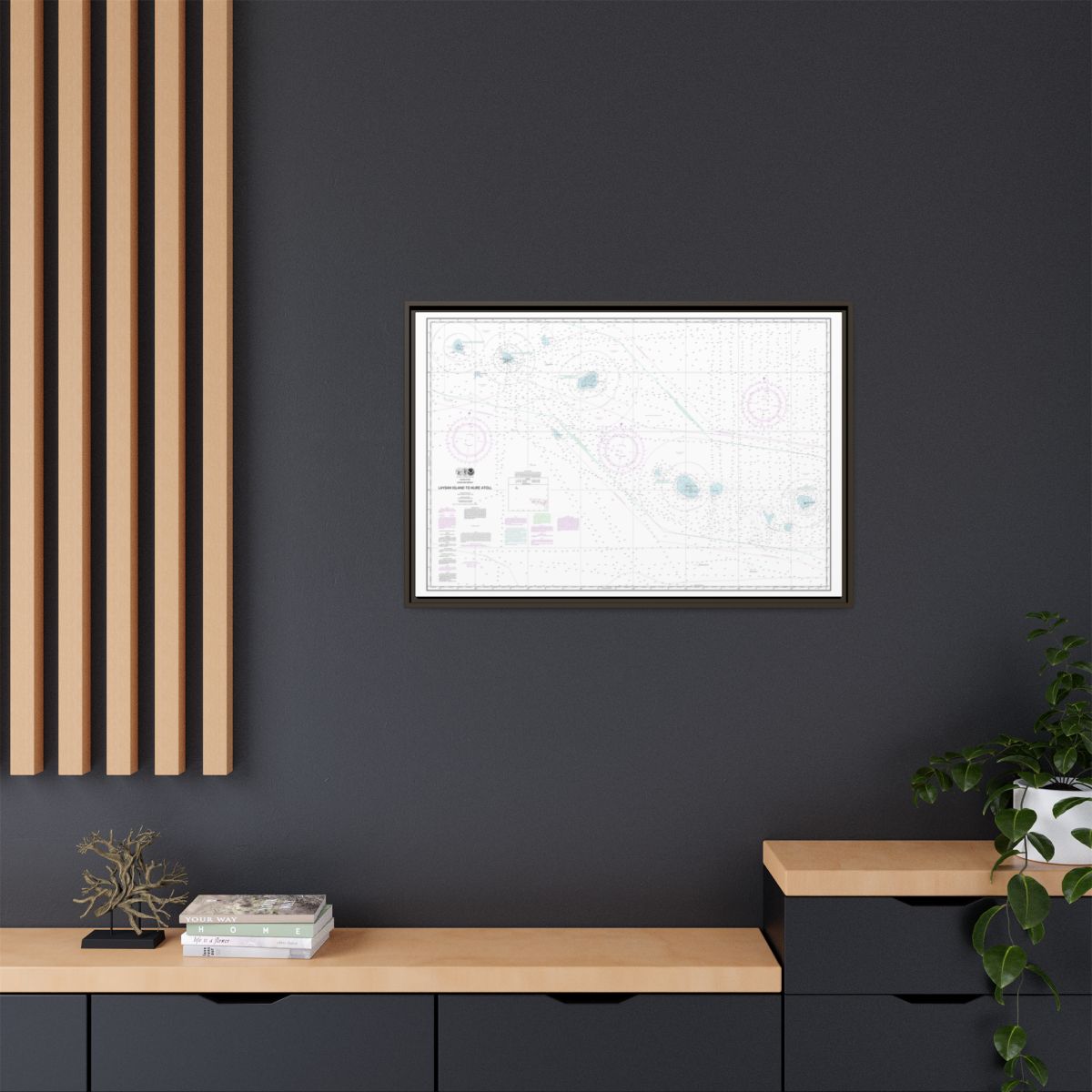 Chart 19022 Laysan Island to Kure Atoll - NOAA Nautical Chart Floating Frame Canvas | 30" x 20" | 36" x 24" | 48" x 32" - Espresso context-2