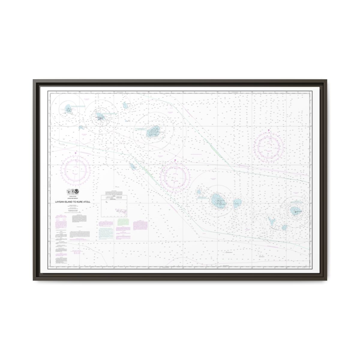 Chart 19022 Laysan Island to Kure Atoll - NOAA Nautical Chart Floating Frame Canvas | 30" x 20" | 36" x 24" | 48" x 32" - Espresso front