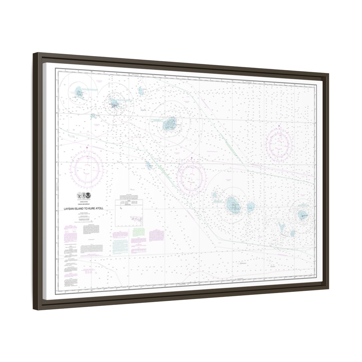 Chart 19022 Laysan Island to Kure Atoll - NOAA Nautical Chart Floating Frame Canvas | 30" x 20" | 36" x 24" | 48" x 32" - Espresso side