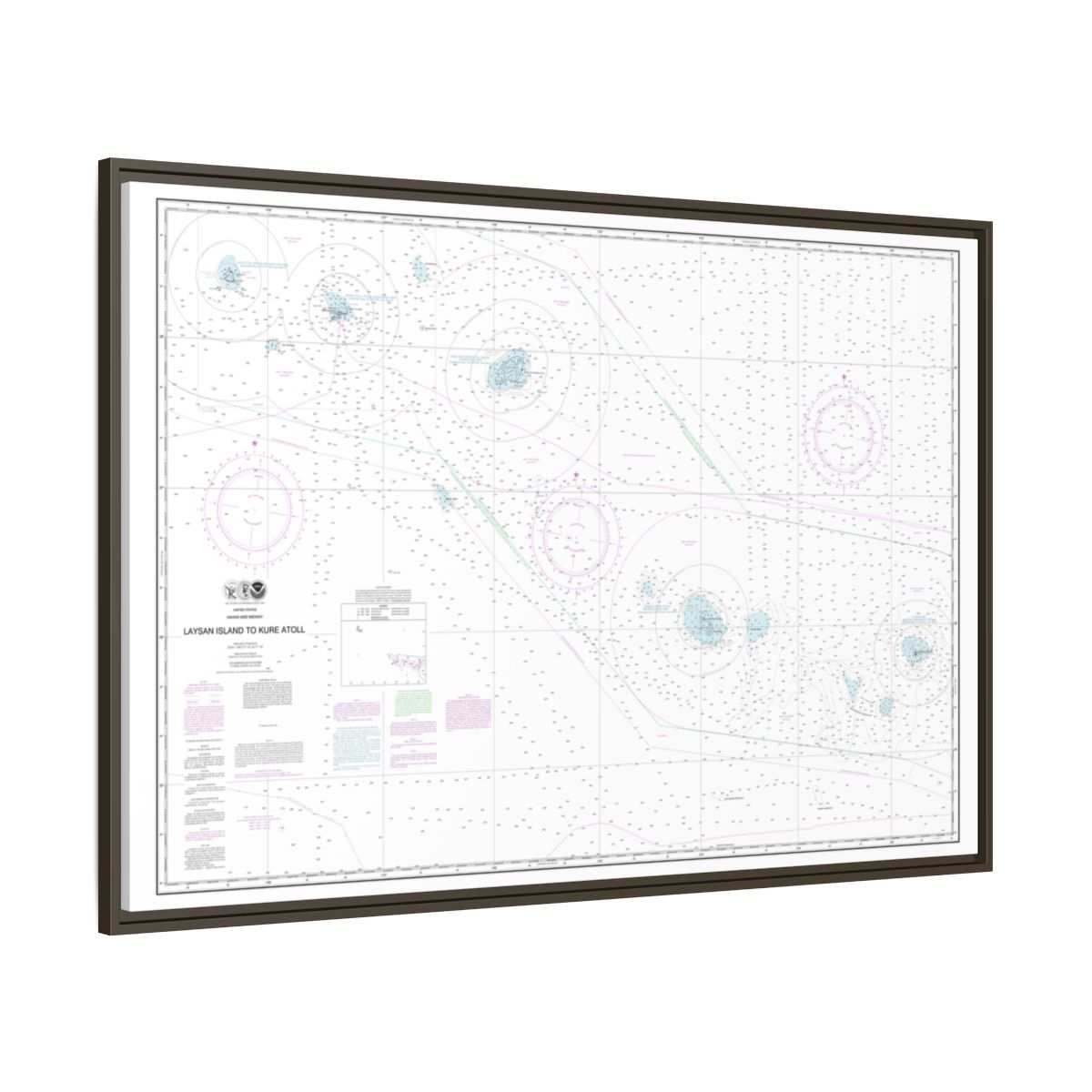 Chart 19022 Laysan Island to Kure Atoll - NOAA Nautical Chart Floating Frame Canvas | 30" x 20" | 36" x 24" | 48" x 32" - Espresso side