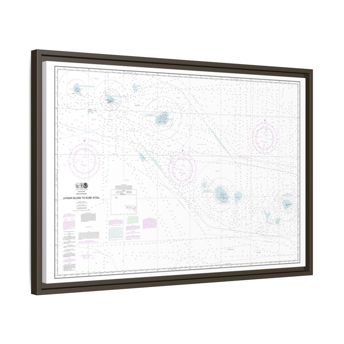 Chart 19022 Laysan Island to Kure Atoll - NOAA Nautical Chart Floating Frame Canvas | 30" x 20" | 36" x 24" | 48" x 32" - Espresso side