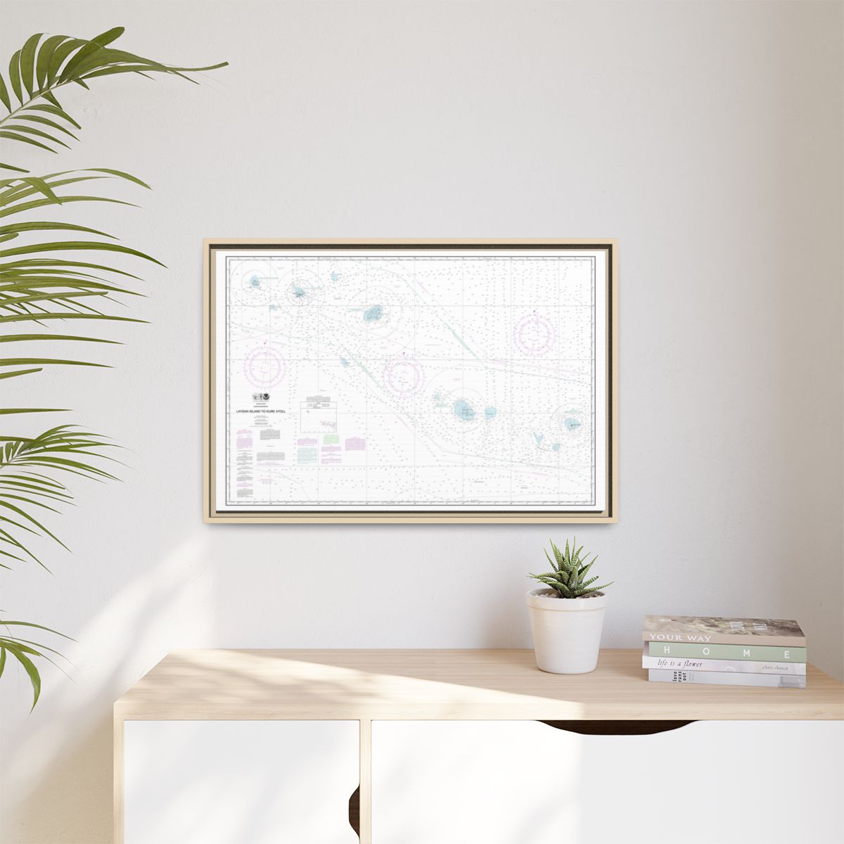 Chart 19022 Laysan Island to Kure Atoll - NOAA Nautical Chart Floating Frame Canvas | 30" x 20" | 36" x 24" | 48" x 32" - Natural context-1