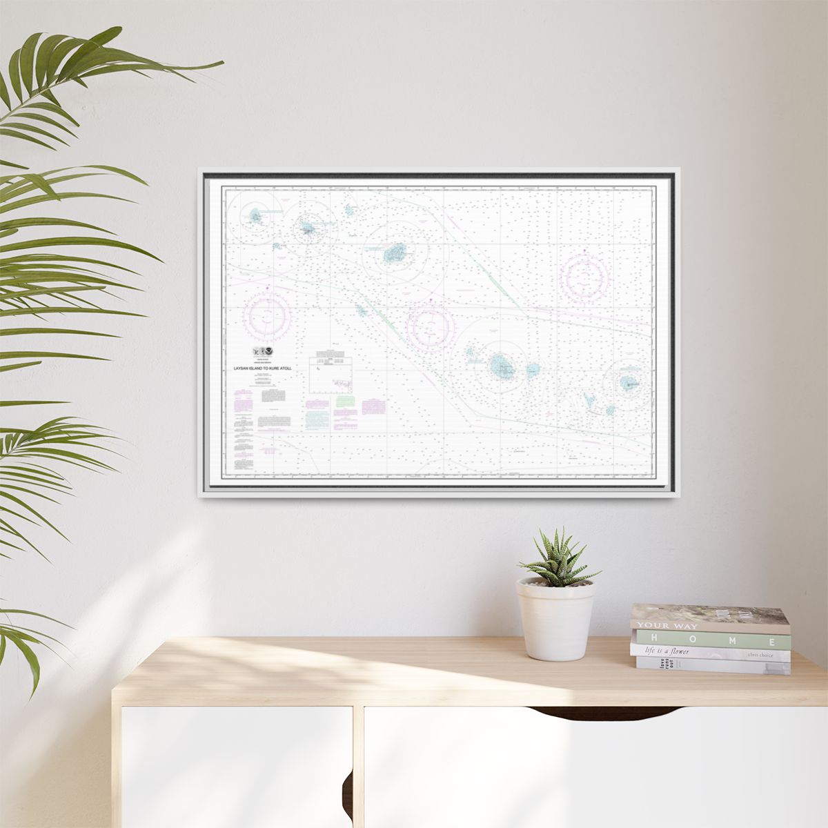Chart 19022 Laysan Island to Kure Atoll - NOAA Nautical Chart Floating Frame Canvas | 30" x 20" | 36" x 24" | 48" x 32" - White context-1