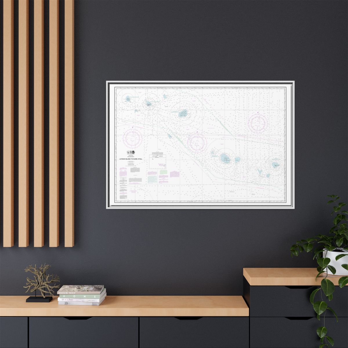 Chart 19022 Laysan Island to Kure Atoll - NOAA Nautical Chart Floating Frame Canvas | 30" x 20" | 36" x 24" | 48" x 32" - White context-2