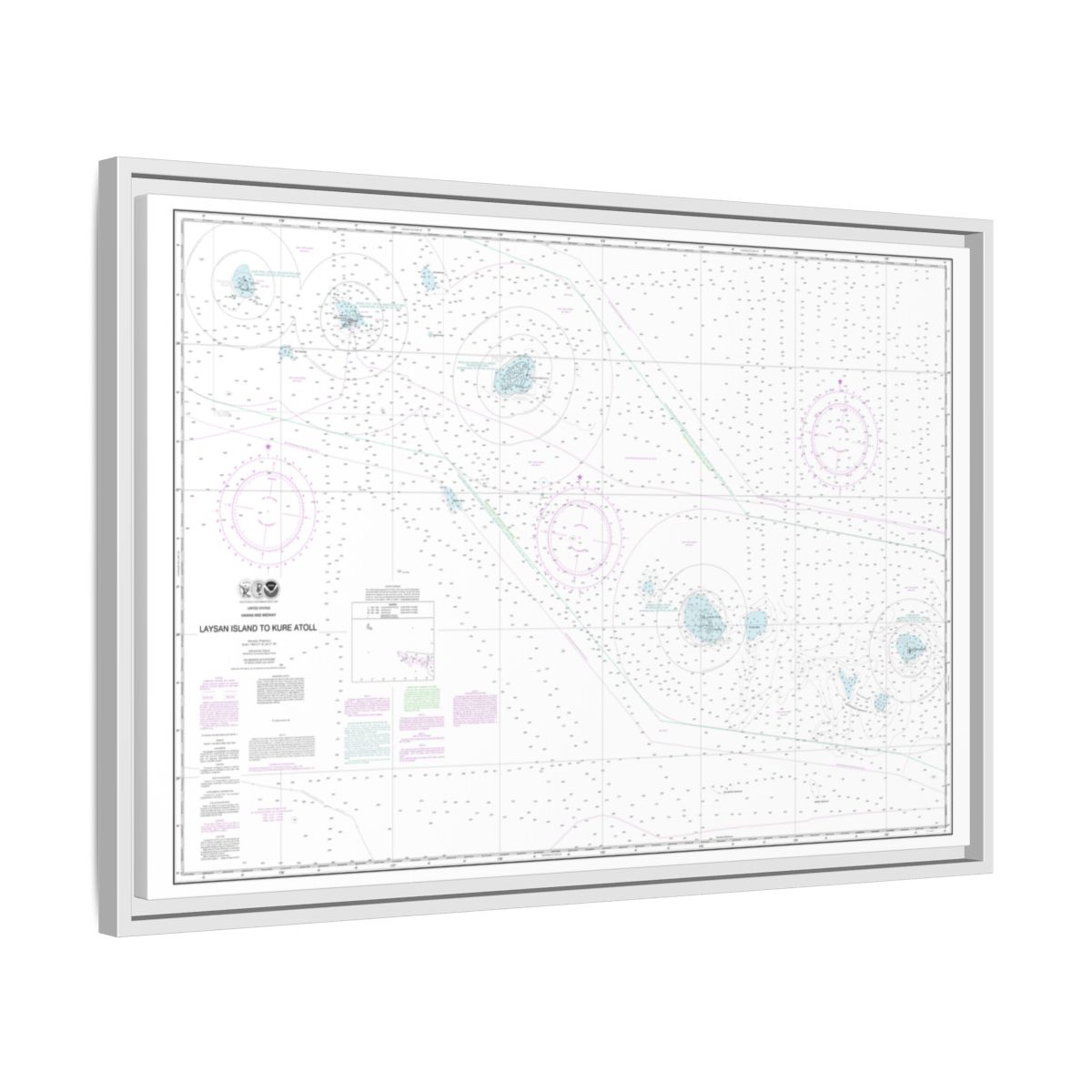 Chart 19022 Laysan Island to Kure Atoll - NOAA Nautical Chart Floating Frame Canvas | 30" x 20" | 36" x 24" | 48" x 32" - White side