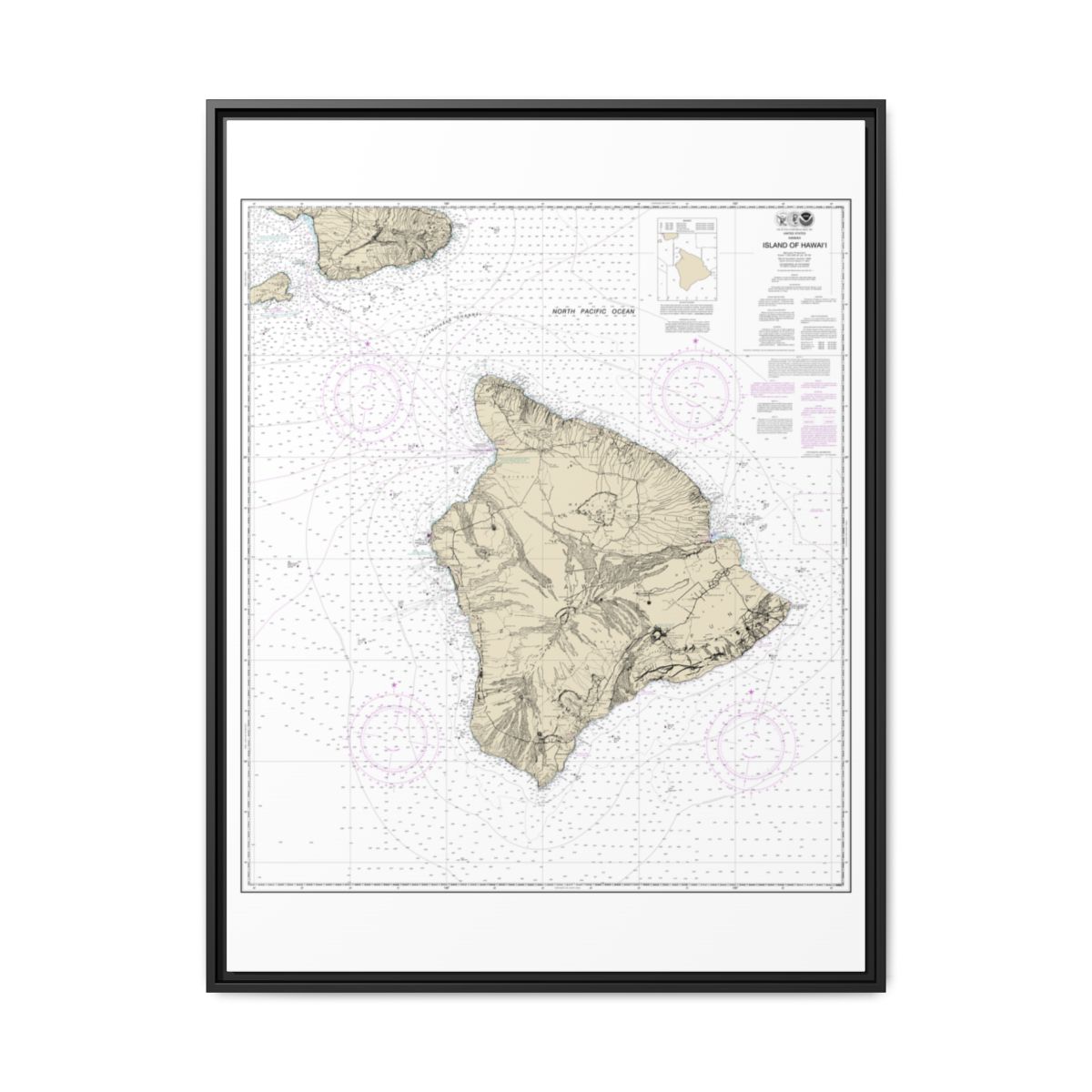 Chart 19320 Island Of Hawaii - NOAA Nautical Chart Floating Frame Canvas | 24" x 32" | 30" x 40" - Black front