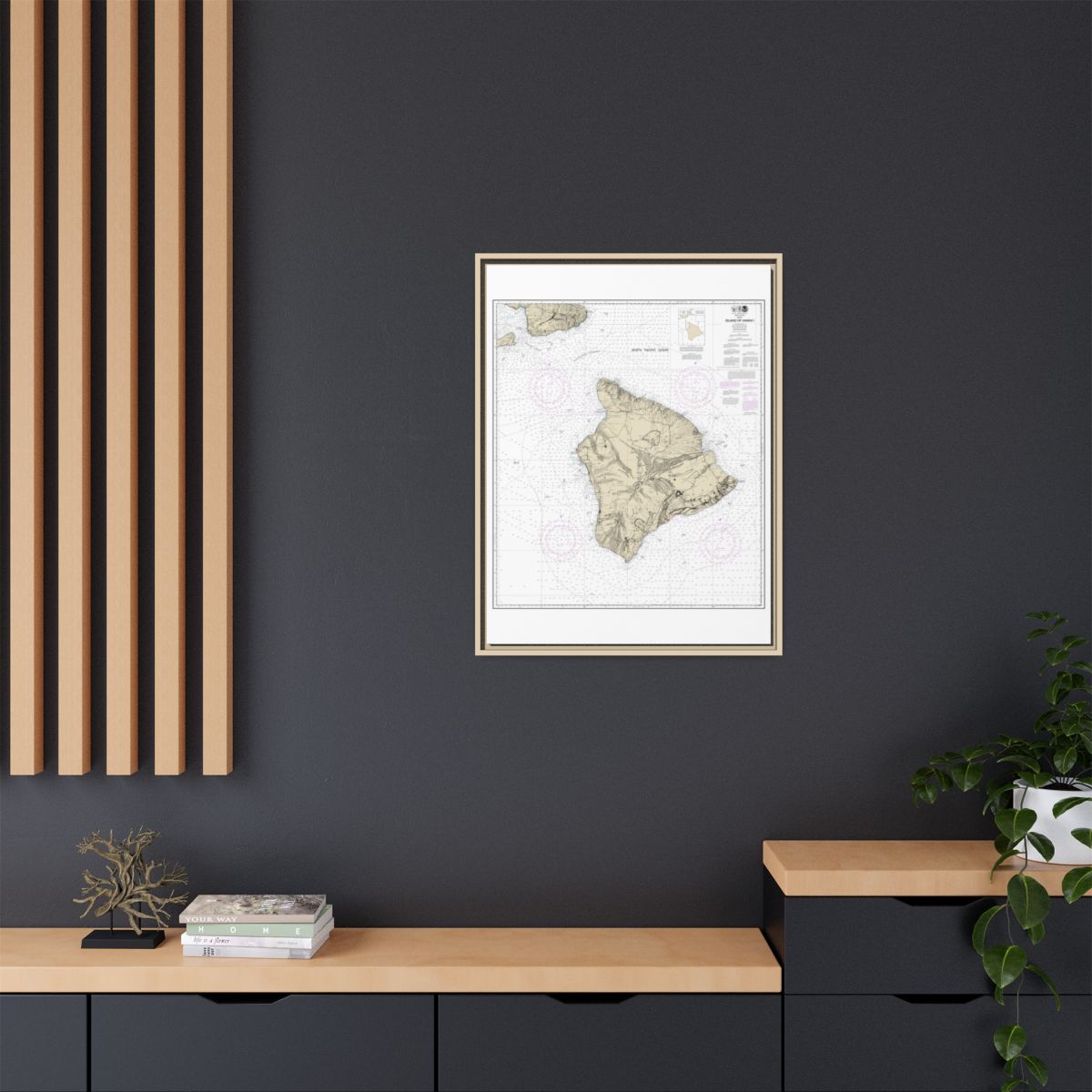 Chart 19320 Island Of Hawaii - NOAA Nautical Chart Floating Frame Canvas | 24" x 32" | 30" x 40" - Natural context-2