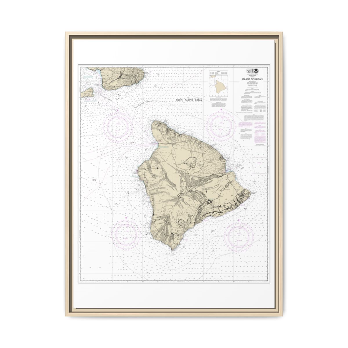Chart 19320 Island Of Hawaii - NOAA Nautical Chart Floating Frame Canvas | 24" x 32" | 30" x 40" - Natural front
