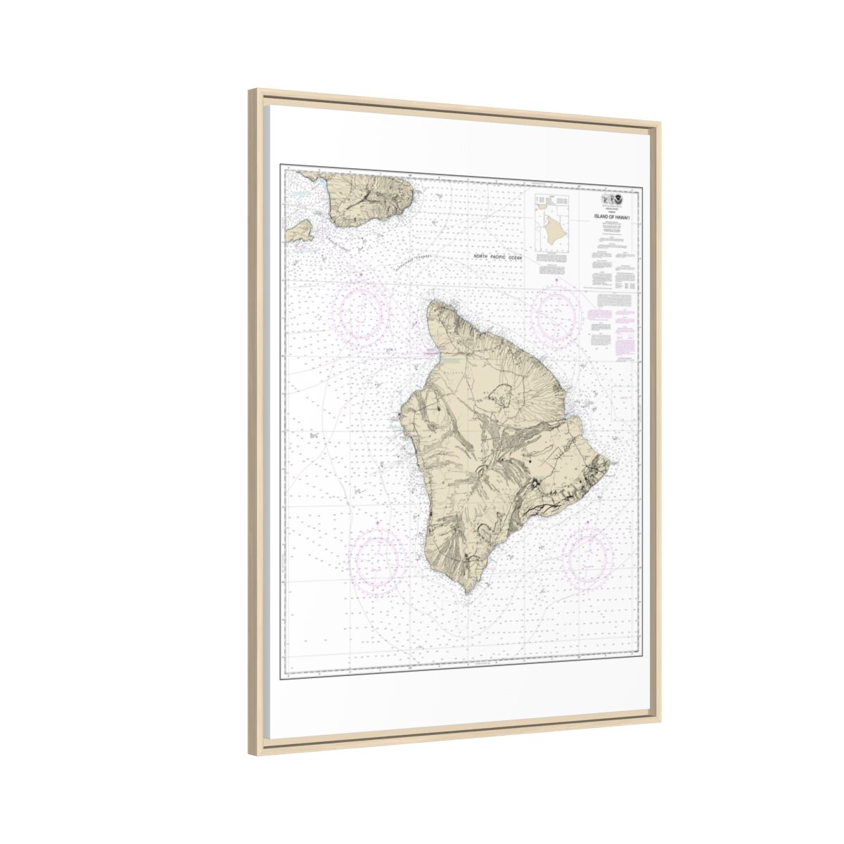 Chart 19320 Island Of Hawaii - NOAA Nautical Chart Floating Frame Canvas | 24" x 32" | 30" x 40" - Natural side