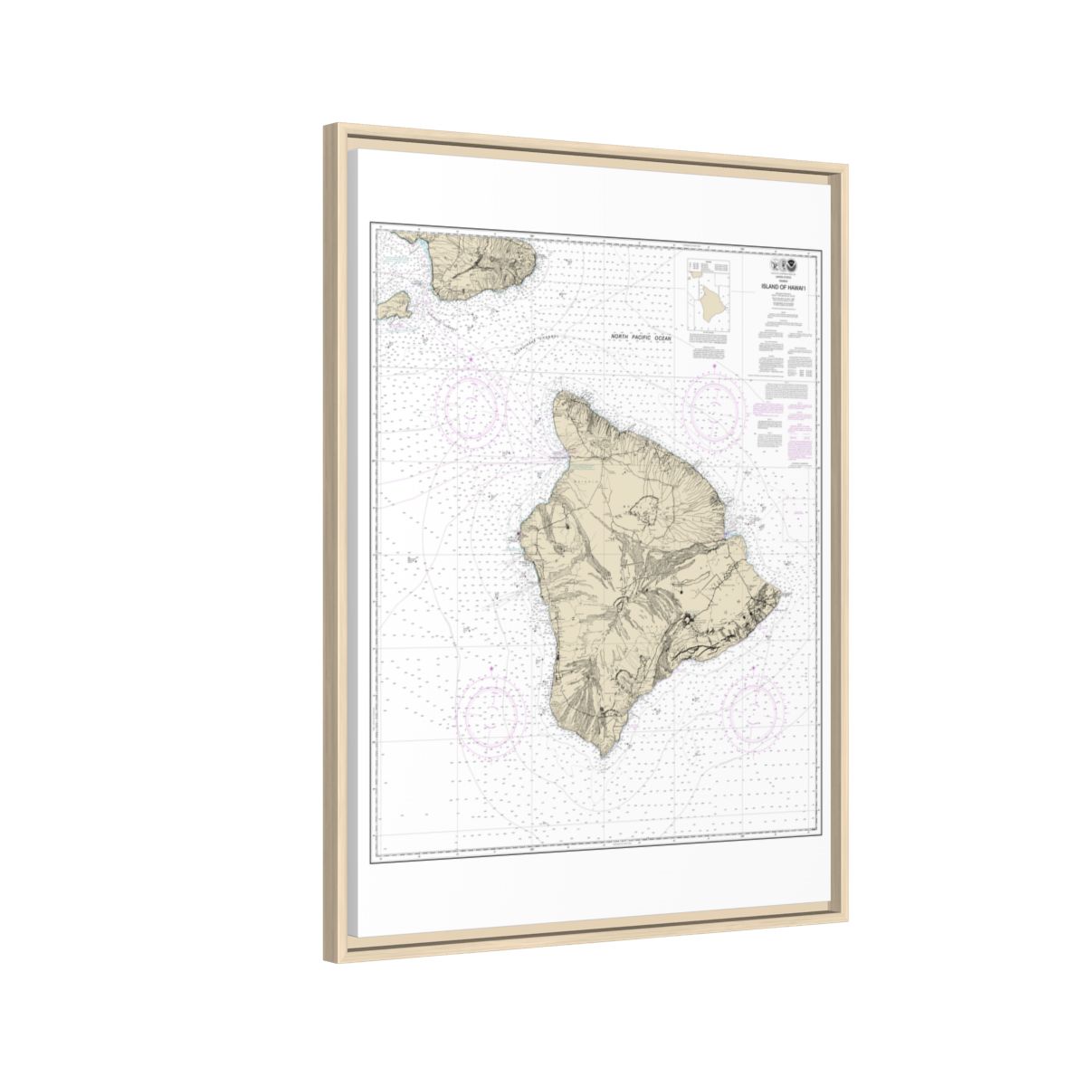 Chart 19320 Island Of Hawaii - NOAA Nautical Chart Floating Frame Canvas | 24" x 32" | 30" x 40" - Natural side