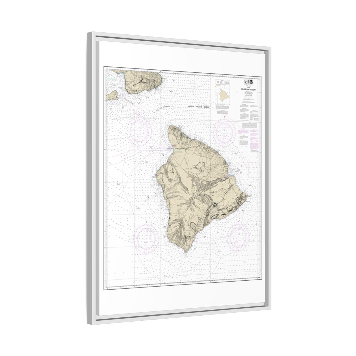 Chart 19320 Island Of Hawaii - NOAA Nautical Chart Floating Frame Canvas | 24" x 32" | 30" x 40" - White side