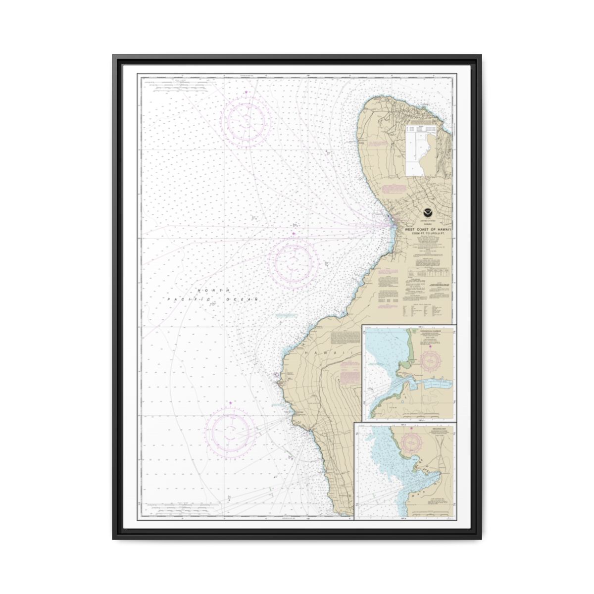 Chart 19327 West Coast of Hawaii Cook Point to Upolu Point;Keauhou Bay;Honokohau Harbor - NOAA Nautical Chart Floating Frame Canvas | 24" x 32" | 30" x 40" - Black front