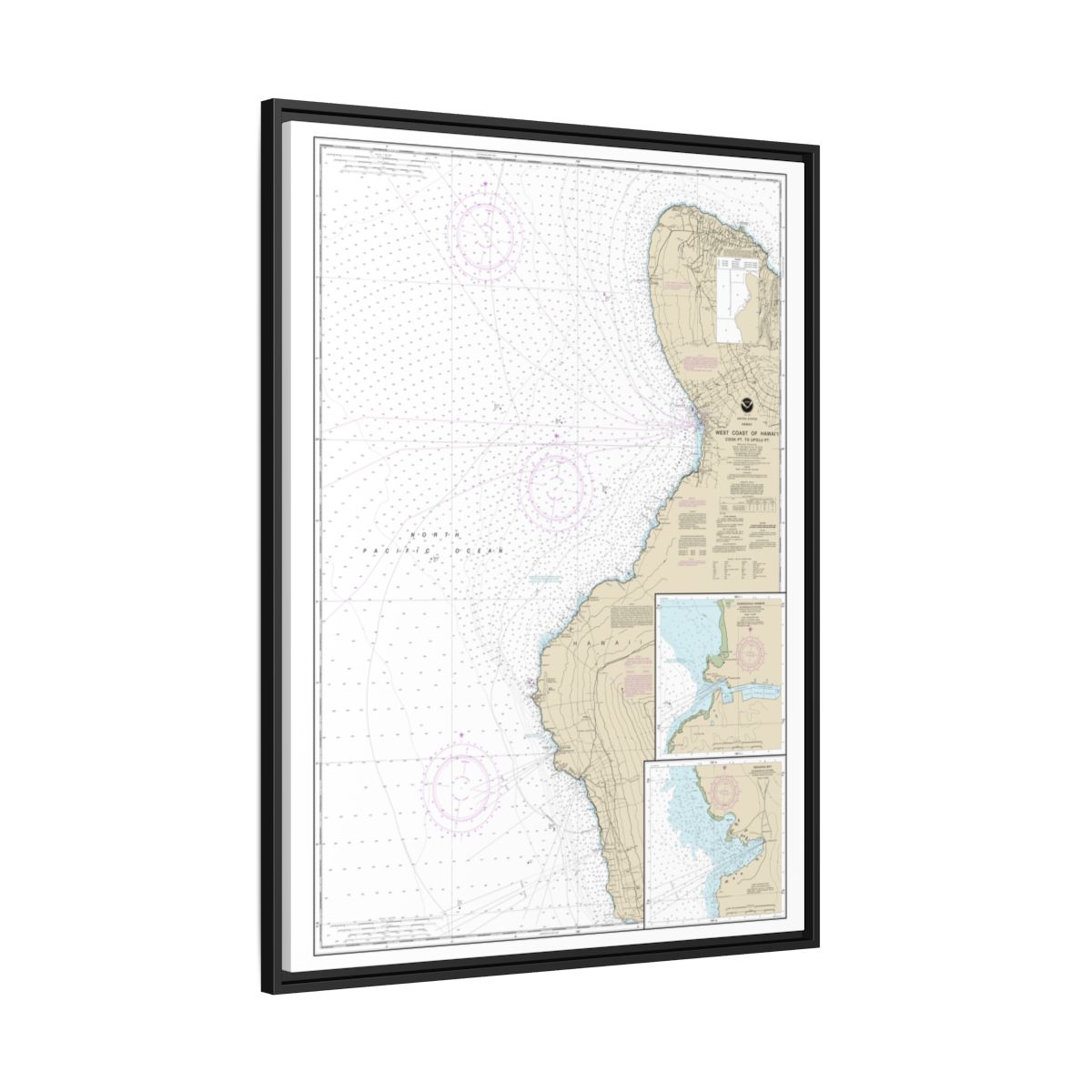 Chart 19327 West Coast of Hawaii Cook Point to Upolu Point;Keauhou Bay;Honokohau Harbor - NOAA Nautical Chart Floating Frame Canvas | 24" x 32" | 30" x 40" - Black side