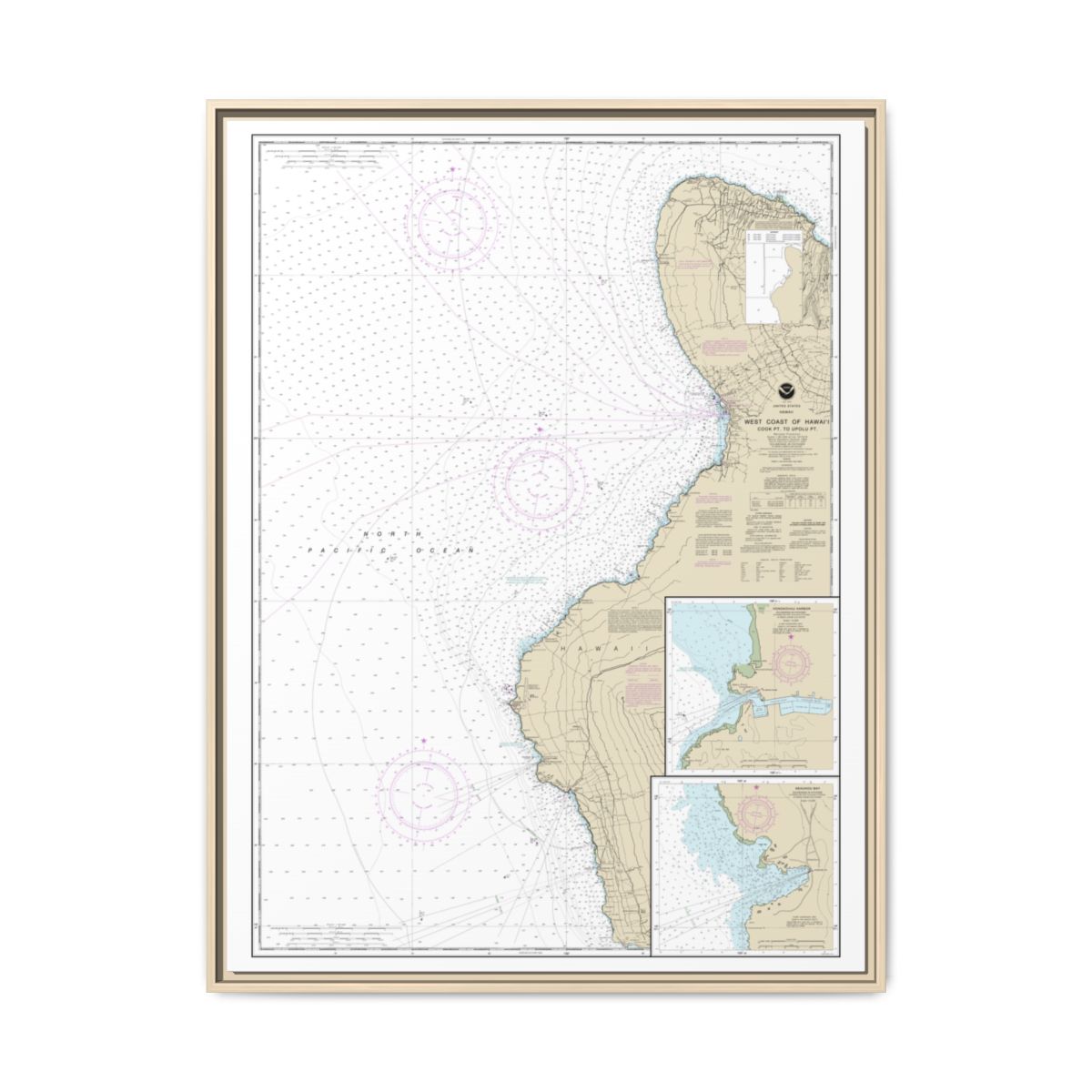 Chart 19327 West Coast of Hawaii Cook Point to Upolu Point;Keauhou Bay;Honokohau Harbor - NOAA Nautical Chart Floating Frame Canvas | 24" x 32" | 30" x 40" - Natural front