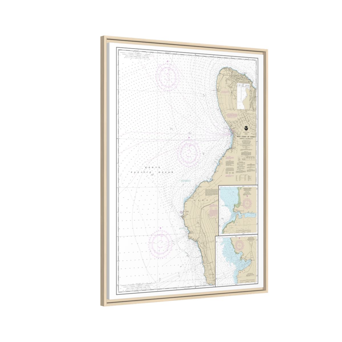 Chart 19327 West Coast of Hawaii Cook Point to Upolu Point;Keauhou Bay;Honokohau Harbor - NOAA Nautical Chart Floating Frame Canvas | 24" x 32" | 30" x 40" - Natural side