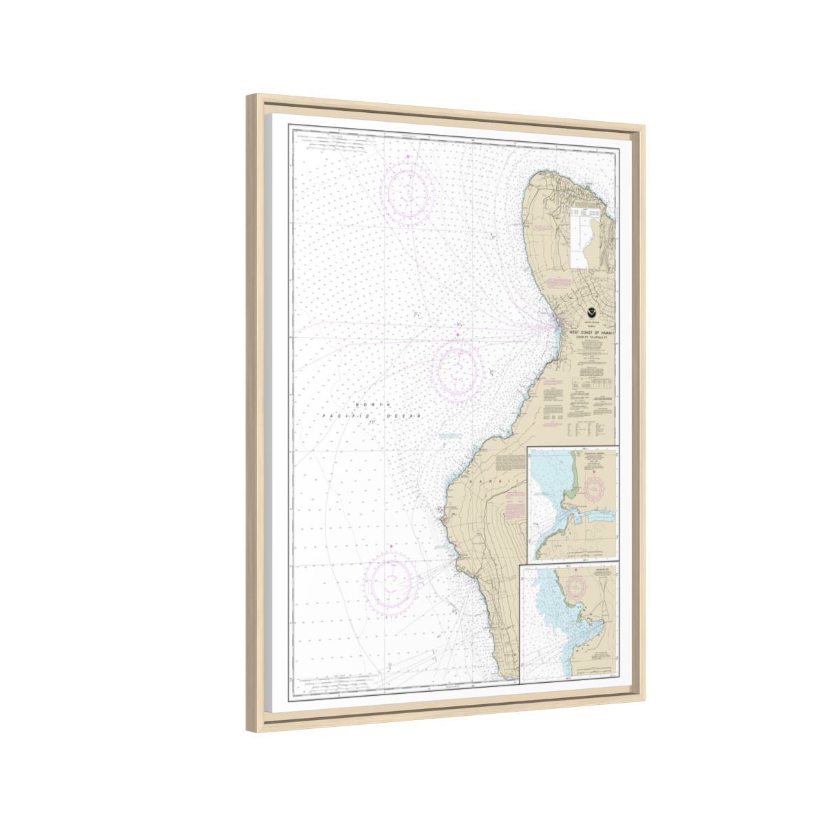 Chart 19327 West Coast of Hawaii Cook Point to Upolu Point;Keauhou Bay;Honokohau Harbor - NOAA Nautical Chart Floating Frame Canvas | 24" x 32" | 30" x 40" - Natural side