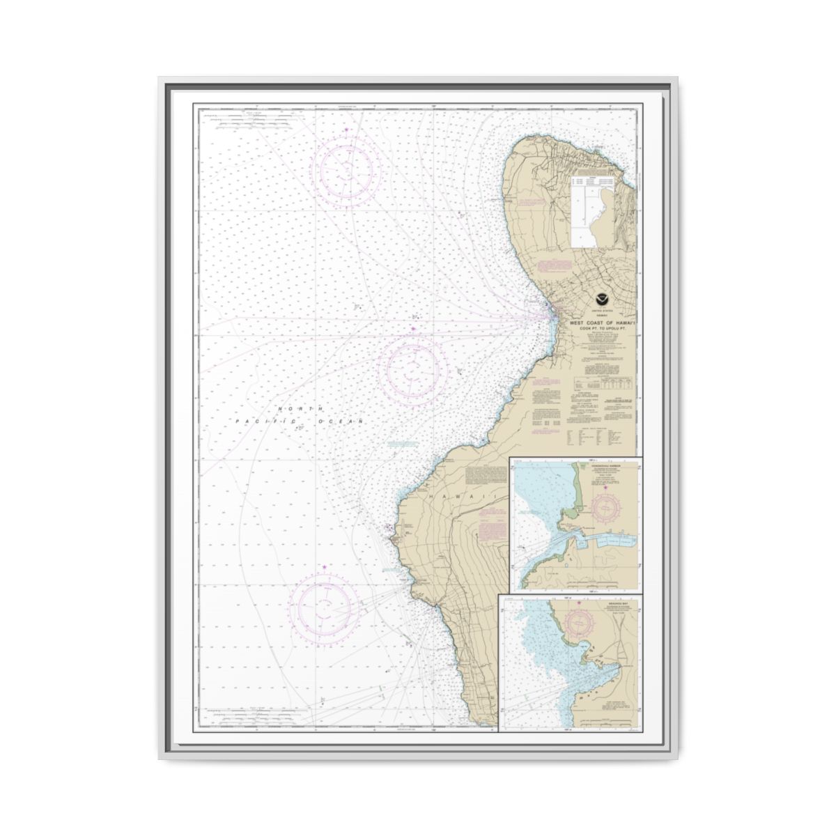 Chart 19327 West Coast of Hawaii Cook Point to Upolu Point;Keauhou Bay;Honokohau Harbor - NOAA Nautical Chart Floating Frame Canvas | 24" x 32" | 30" x 40" - White front
