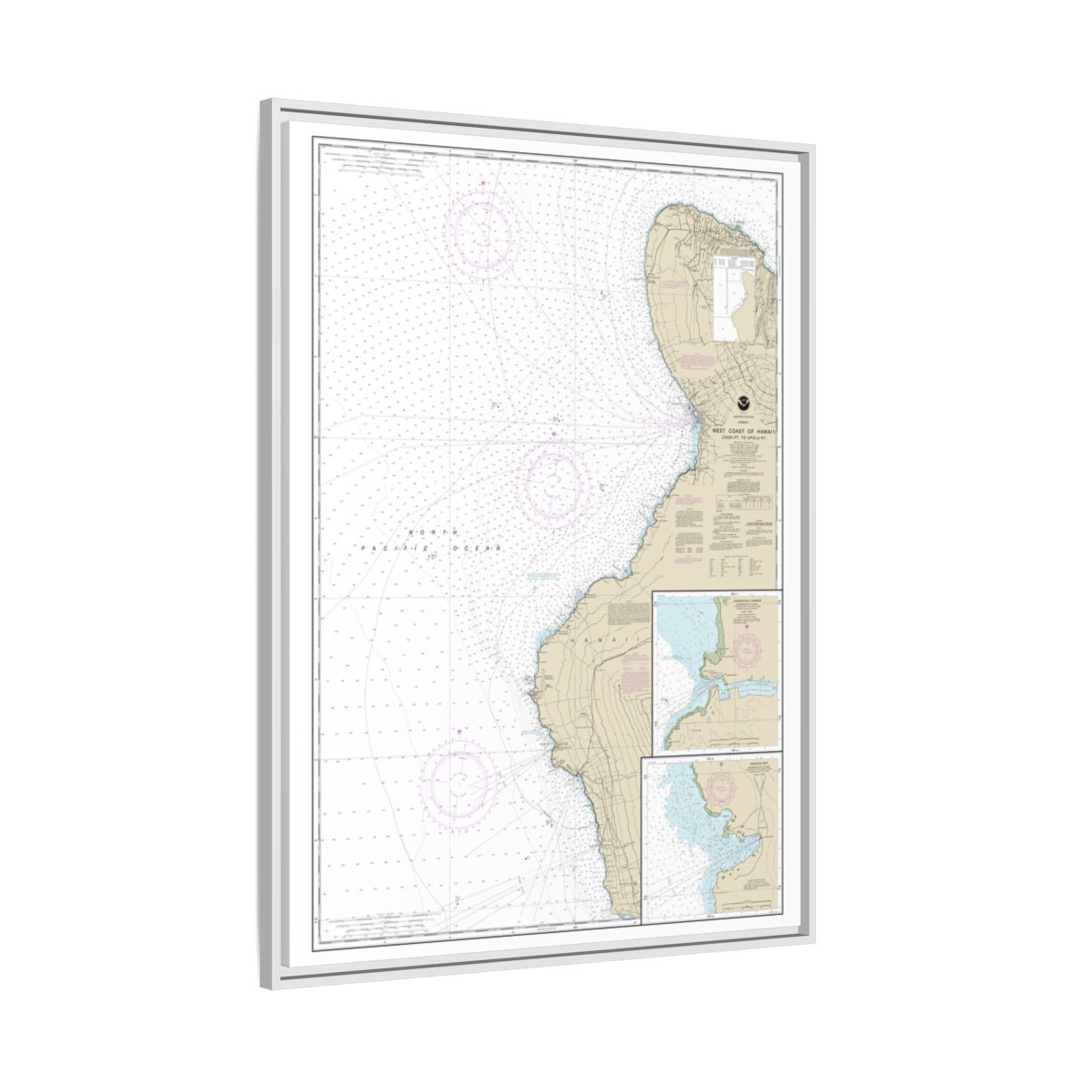Chart 19327 West Coast of Hawaii Cook Point to Upolu Point;Keauhou Bay;Honokohau Harbor - NOAA Nautical Chart Floating Frame Canvas | 24" x 32" | 30" x 40" - White side