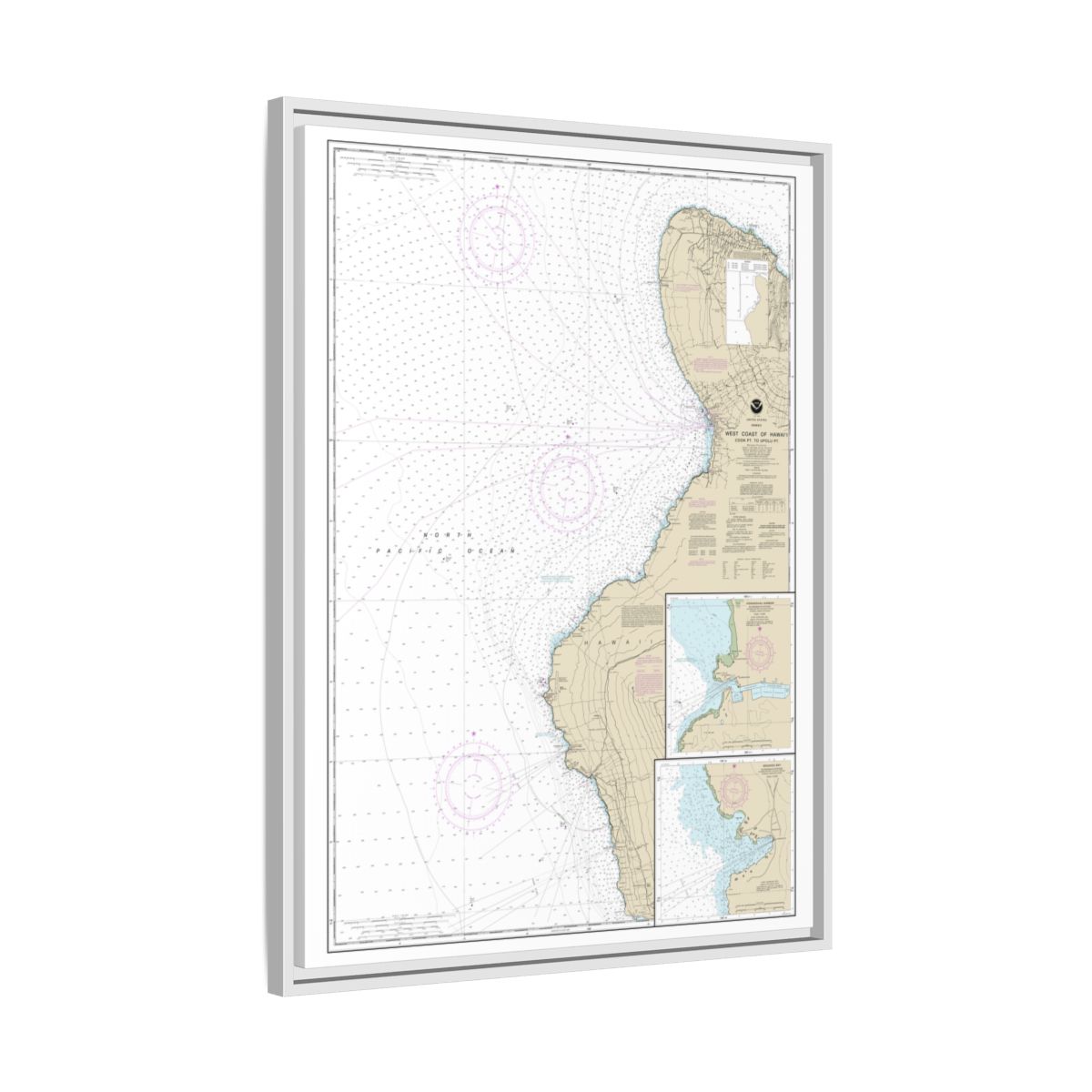 Chart 19327 West Coast of Hawaii Cook Point to Upolu Point;Keauhou Bay;Honokohau Harbor - NOAA Nautical Chart Floating Frame Canvas | 24" x 32" | 30" x 40" - White side