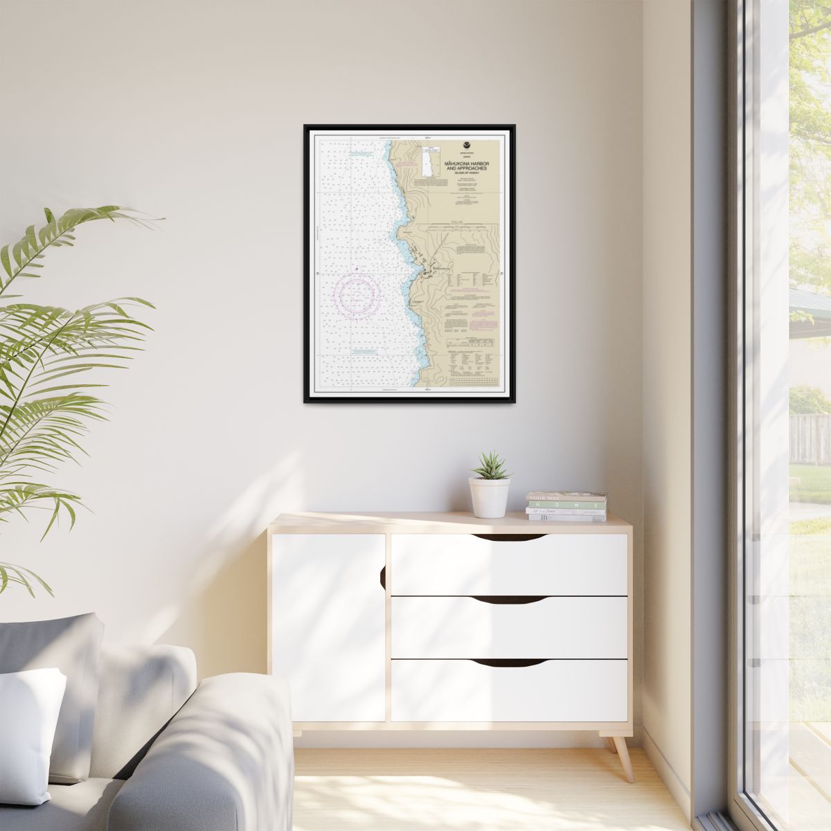 Chart 19329 Mahukona Harbor and approaches Island Of Hawaii - NOAA Nautical Chart Floating Frame Canvas | 24" x 32" | 30" x 40" - Black context-1