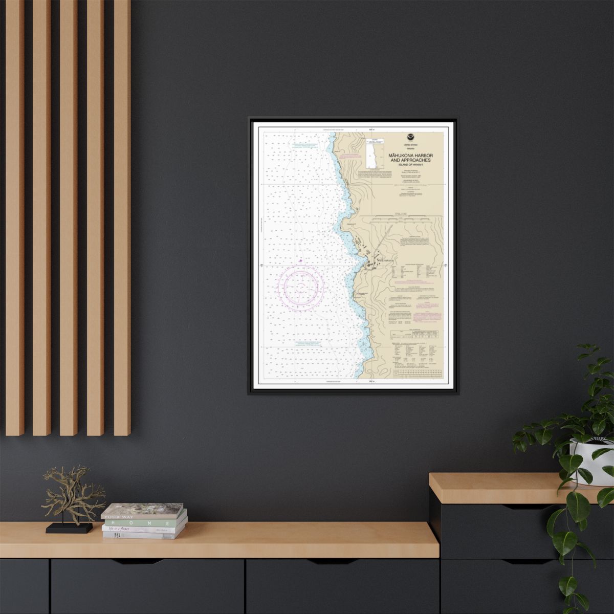 Chart 19329 Mahukona Harbor and approaches Island Of Hawaii - NOAA Nautical Chart Floating Frame Canvas | 24" x 32" | 30" x 40" - Black context-2
