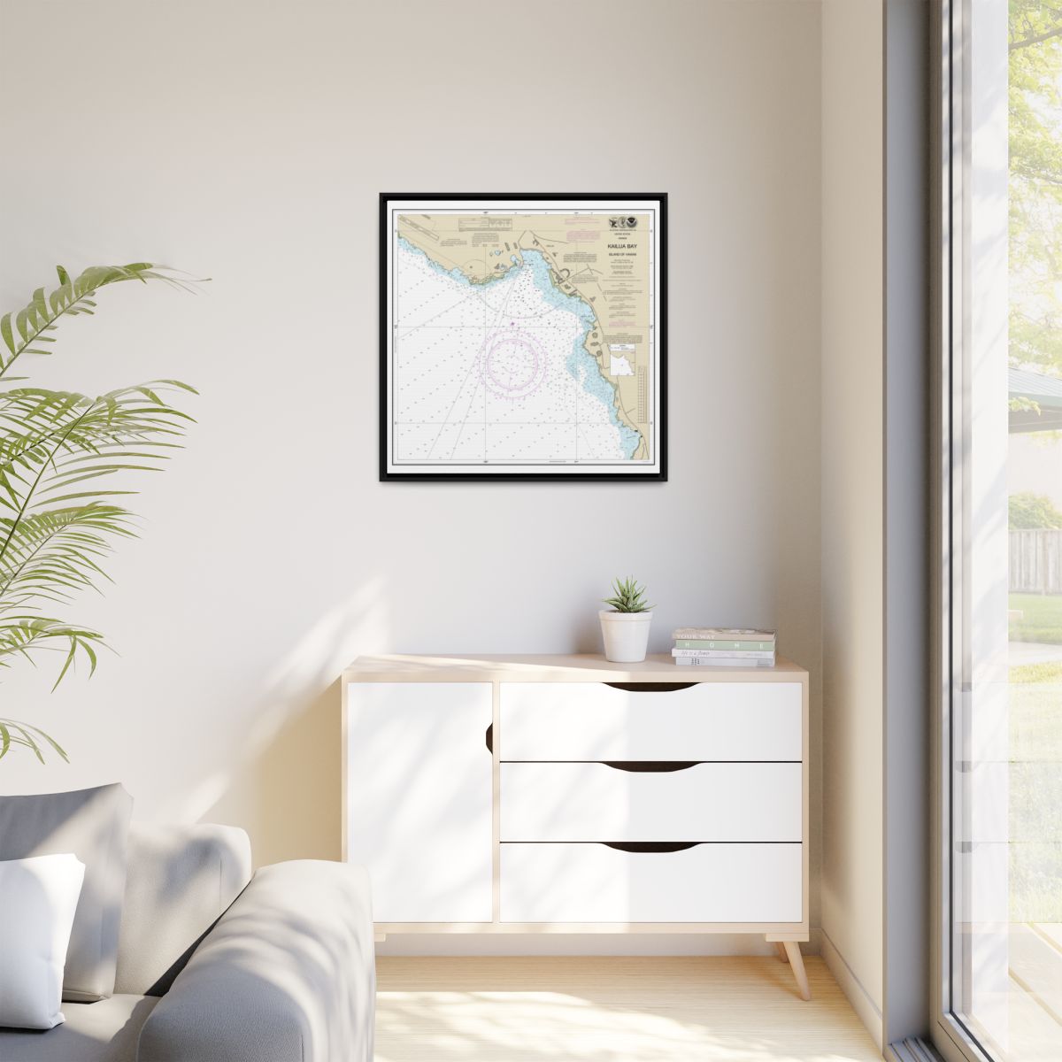 Chart 19331 Kailua Bay Island Of Hawaii - NOAA Nautical Chart Floating Frame Canvas | 32" x 32" - Black context-1