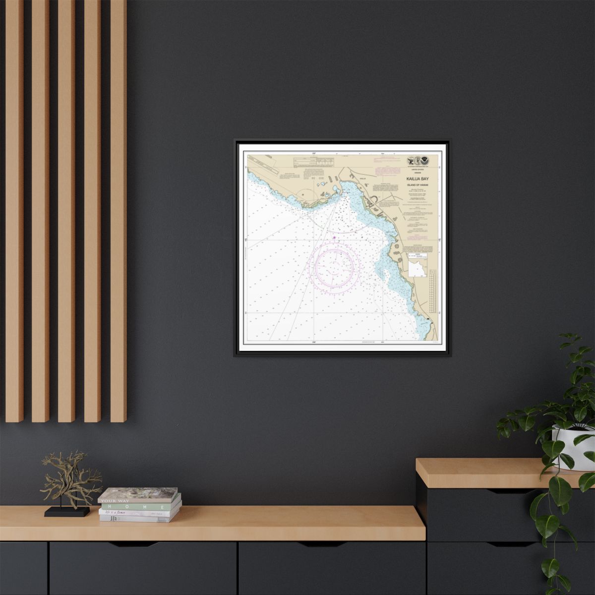 Chart 19331 Kailua Bay Island Of Hawaii - NOAA Nautical Chart Floating Frame Canvas | 32" x 32" - Black context-2