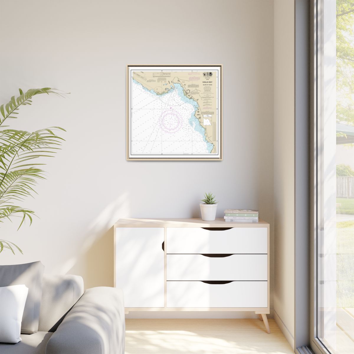 Chart 19331 Kailua Bay Island Of Hawaii - NOAA Nautical Chart Floating Frame Canvas | 32" x 32" - Natural context-1