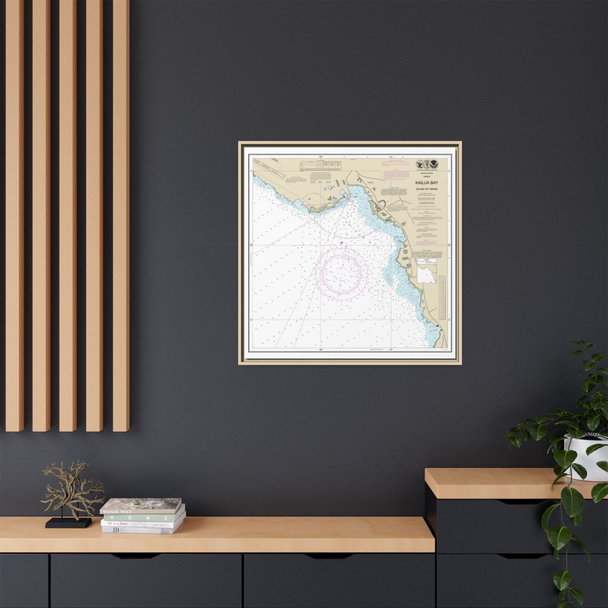 Chart 19331 Kailua Bay Island Of Hawaii - NOAA Nautical Chart Floating Frame Canvas | 32" x 32" - Natural context-2