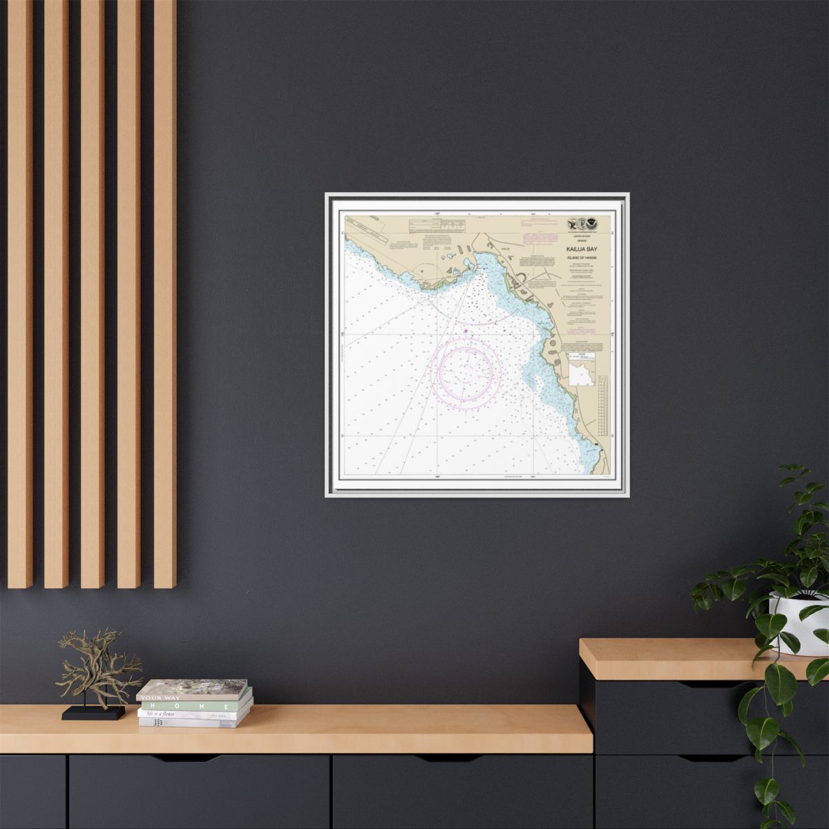 Chart 19331 Kailua Bay Island Of Hawaii - NOAA Nautical Chart Floating Frame Canvas | 32" x 32" - White context-2