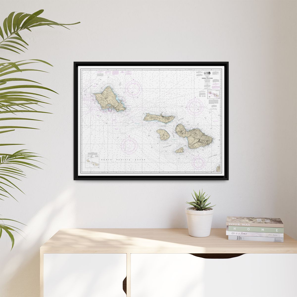 Chart 19340 Hawaii to Oahu - NOAA Nautical Chart Floating Frame Canvas | 32" x 24" | 40" x 30" - Black context-1