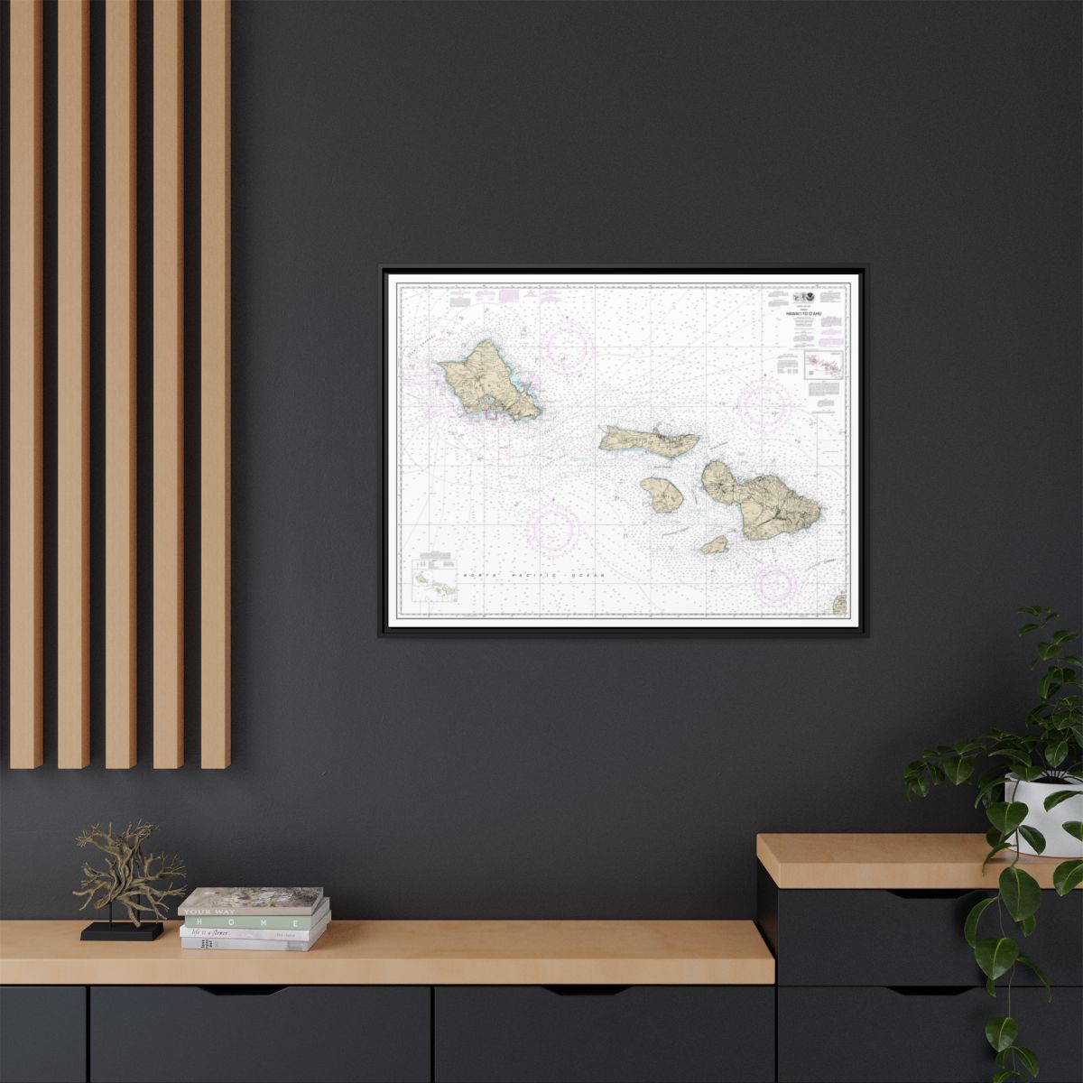 Chart 19340 Hawaii to Oahu - NOAA Nautical Chart Floating Frame Canvas | 32" x 24" | 40" x 30" - Black context-2