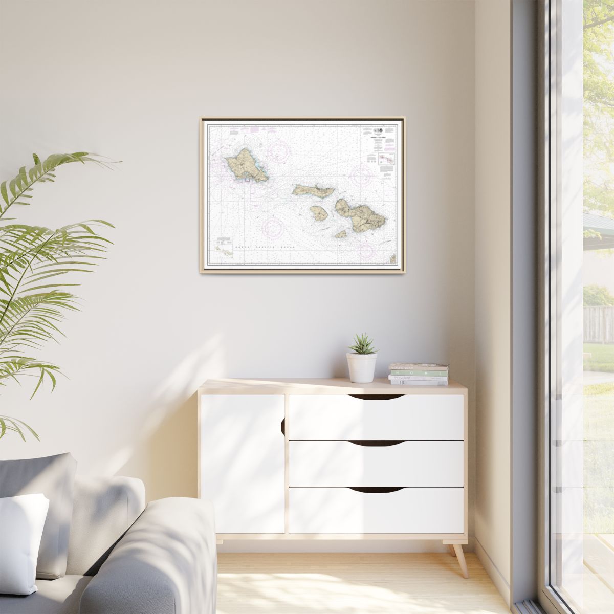 Chart 19340 Hawaii to Oahu - NOAA Nautical Chart Floating Frame Canvas | 32" x 24" | 40" x 30" - Natural context-1