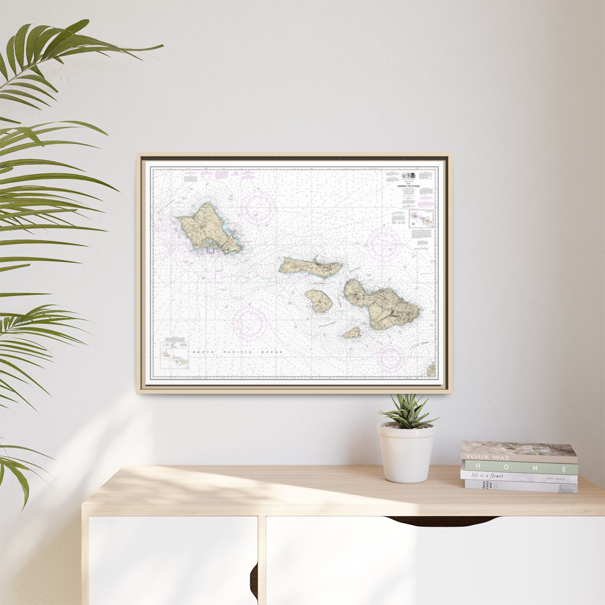 Chart 19340 Hawaii to Oahu - NOAA Nautical Chart Floating Frame Canvas | 32" x 24" | 40" x 30" - Natural context-1