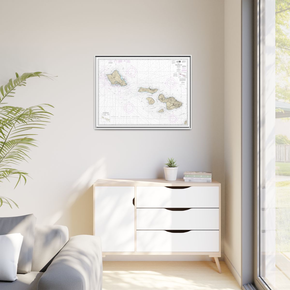 Chart 19340 Hawaii to Oahu - NOAA Nautical Chart Floating Frame Canvas | 32" x 24" | 40" x 30" - White context-1