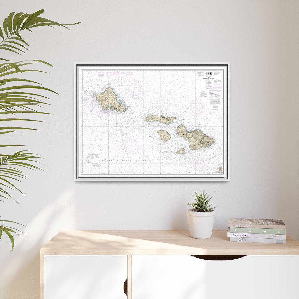 Chart 19340 Hawaii to Oahu - NOAA Nautical Chart Floating Frame Canvas | 32" x 24" | 40" x 30" - White context-1