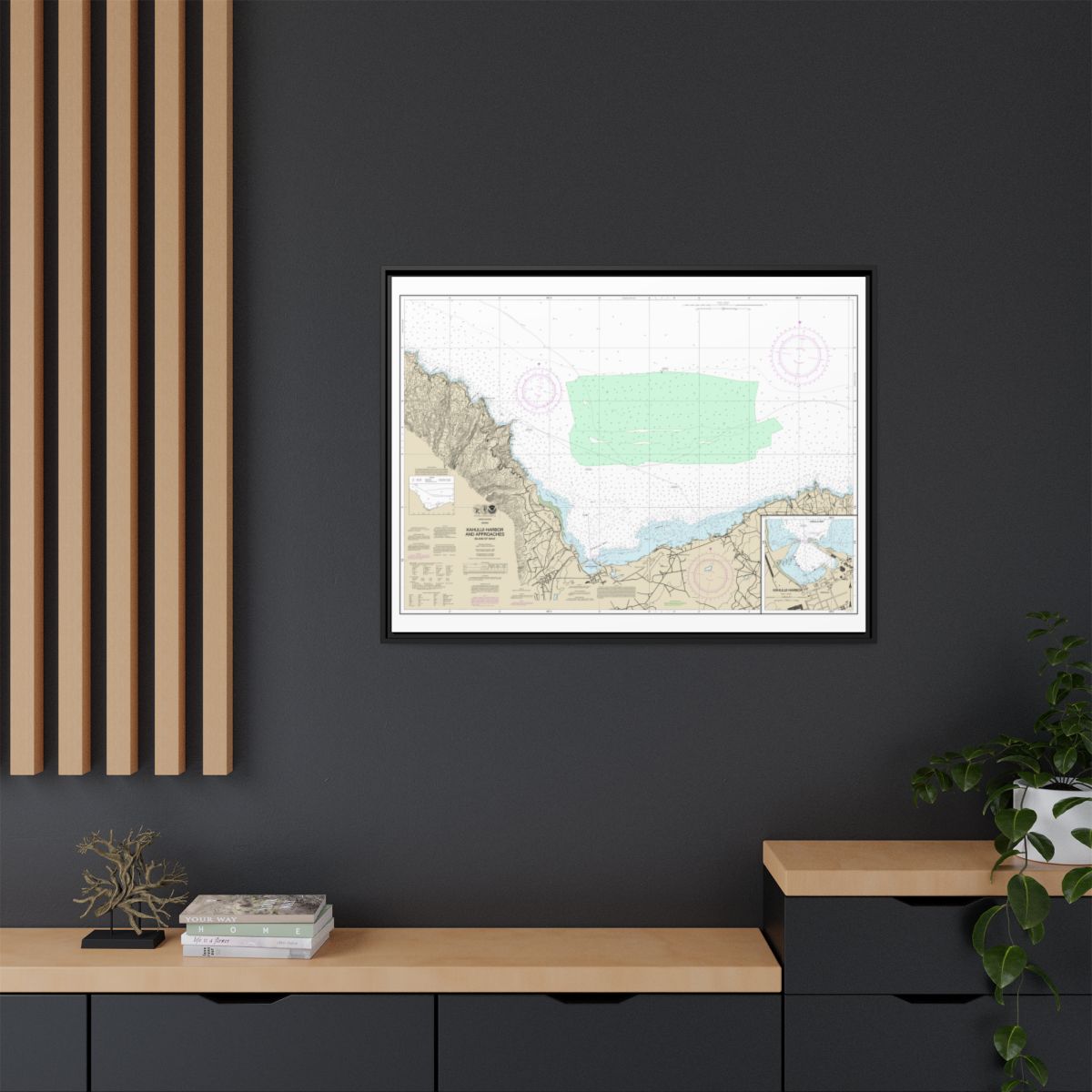 Chart 19342 Kahului Harbor and approaches;Kahului Harbor - NOAA Nautical Chart Floating Frame Canvas | 32" x 24" | 40" x 30" - Black context-2