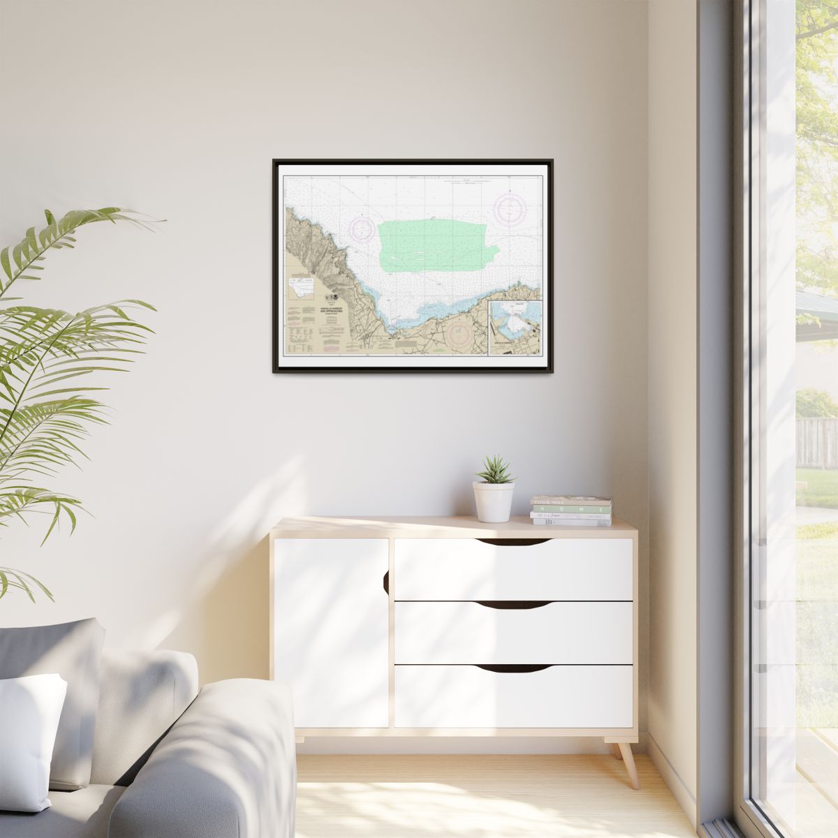 Chart 19342 Kahului Harbor and approaches;Kahului Harbor - NOAA Nautical Chart Floating Frame Canvas | 32" x 24" | 40" x 30" - Espresso context-1