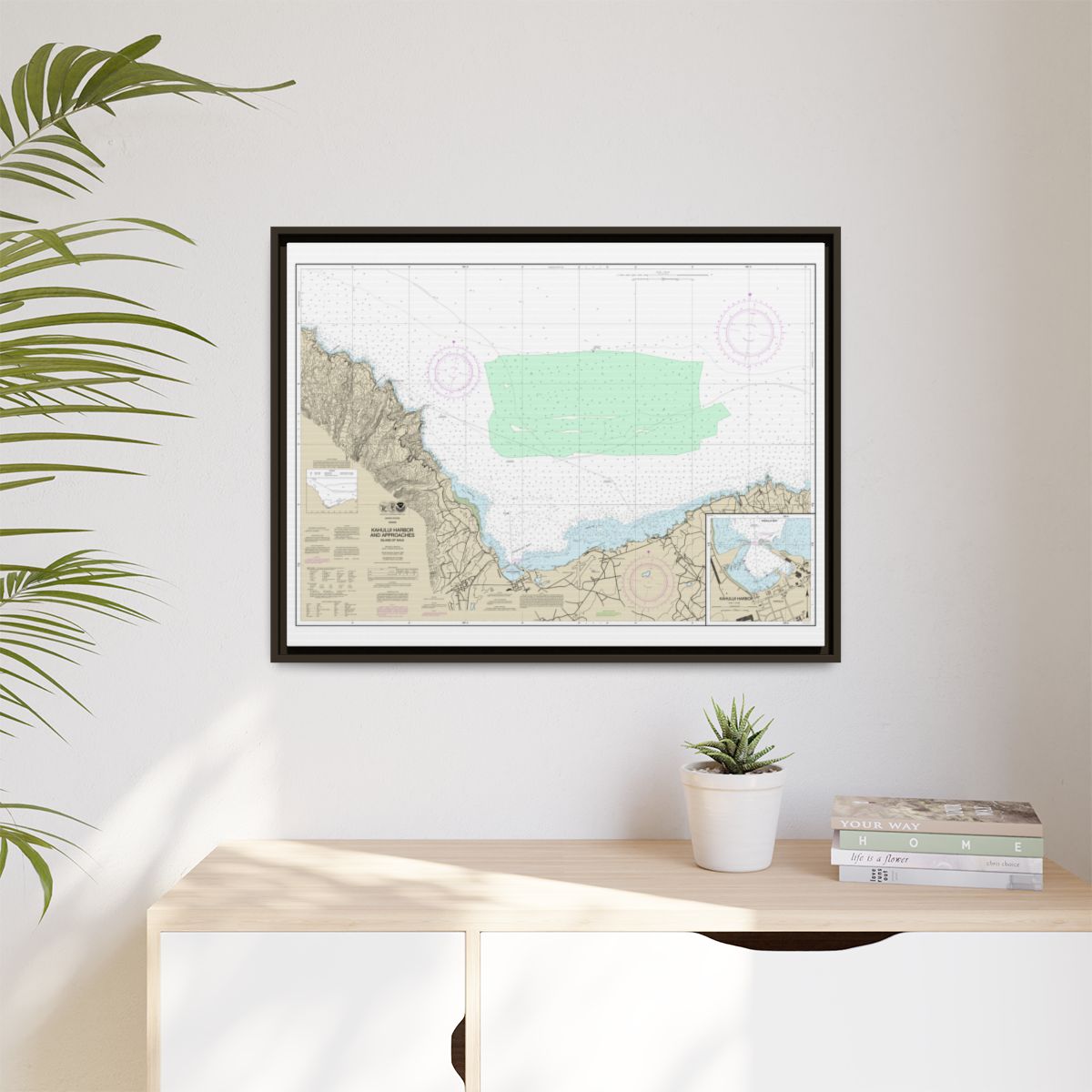 Chart 19342 Kahului Harbor and approaches;Kahului Harbor - NOAA Nautical Chart Floating Frame Canvas | 32" x 24" | 40" x 30" - Espresso context-1